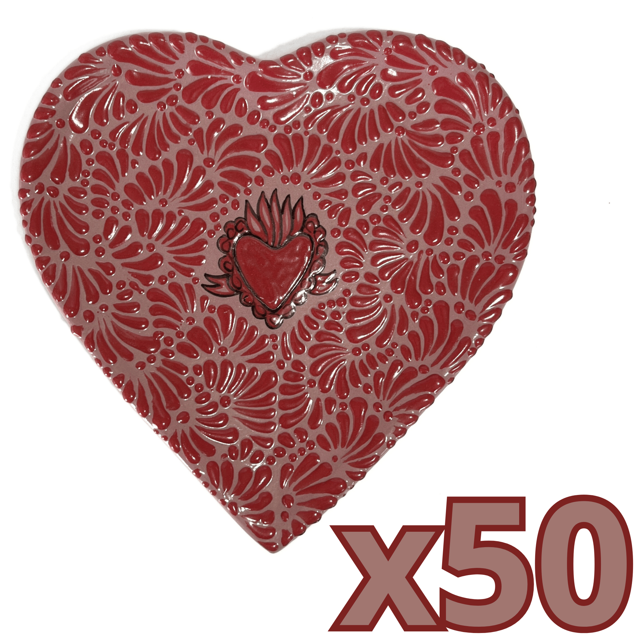 CHAROLA DE CORAZON 25 CM FONDO ROSA MIK ROJO SAGRADO CORAZON ROJO