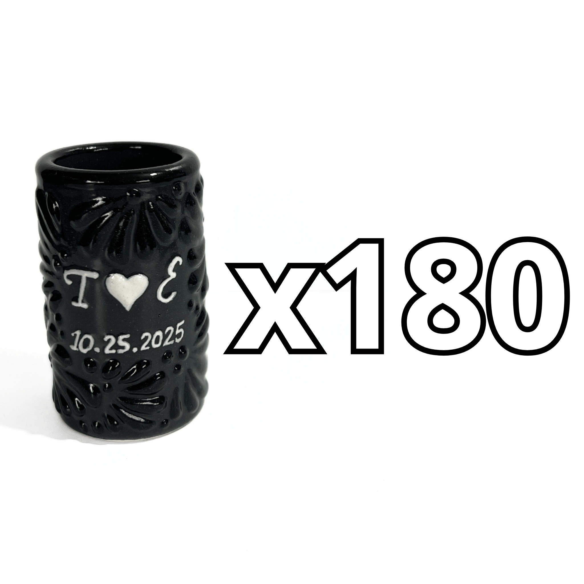 TEQUILERO PERSONALIZADO MIK SUPER BLACK INICIALES Y FECHA CON CORAZON