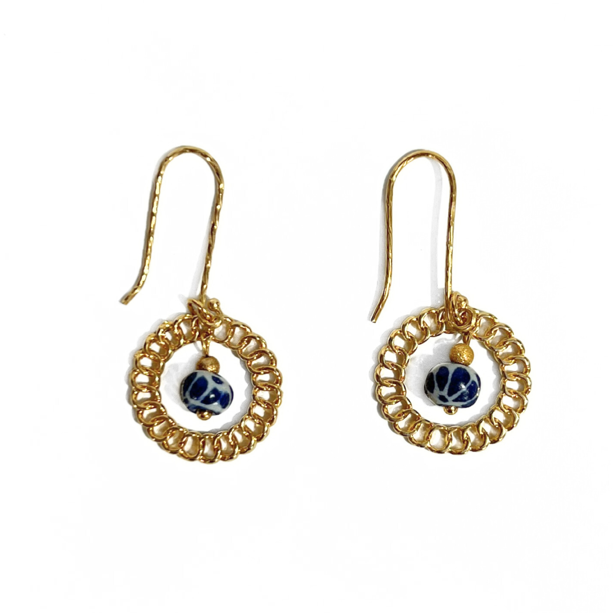ARETES AROS ESFERA FONDO TRADICIONAL DECORADO AZUL COBALTO