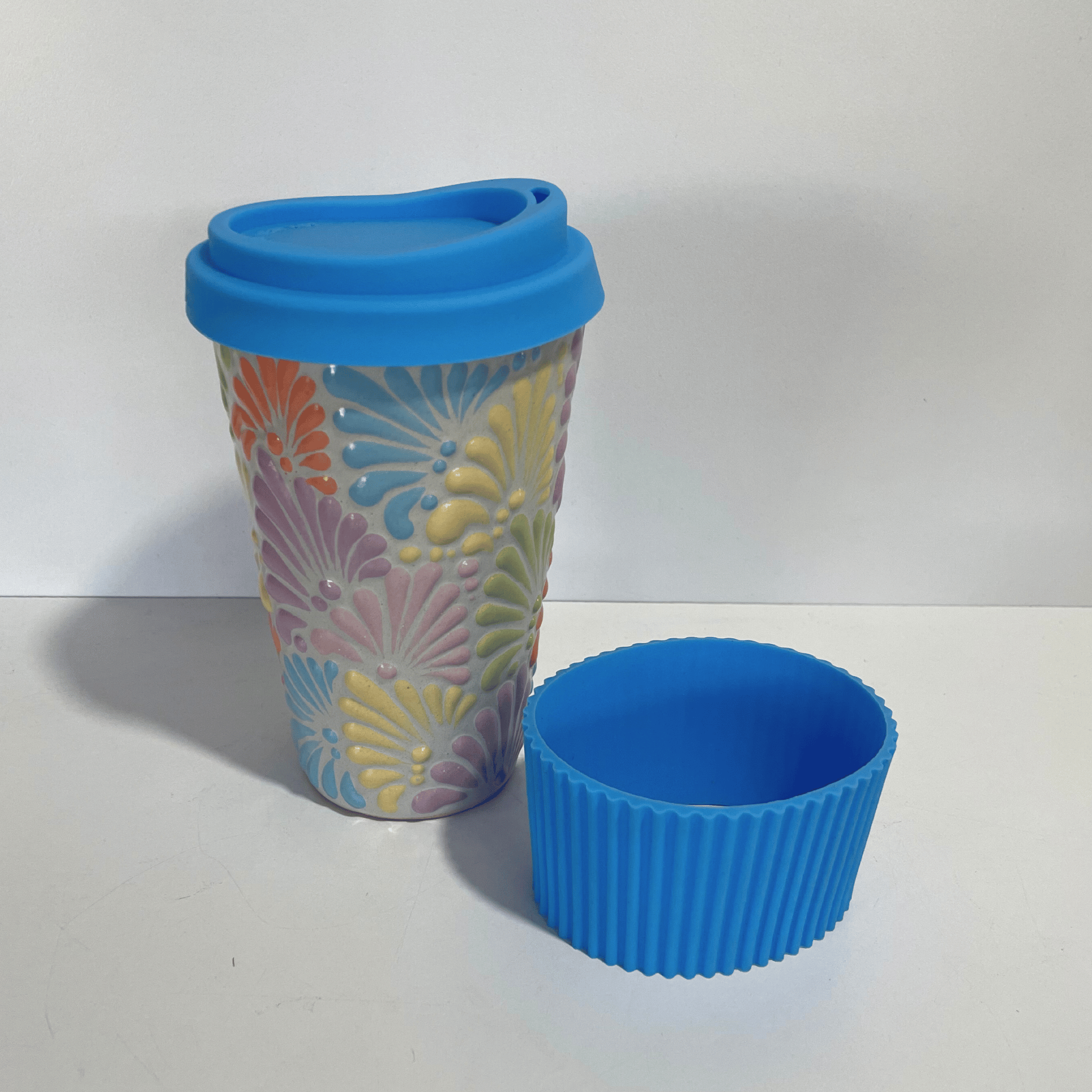 TERMO 15 CM SIN ASA FONDO TRADICIONAL MIK COLORES PASTEL TAPA AZUL TURQUESA