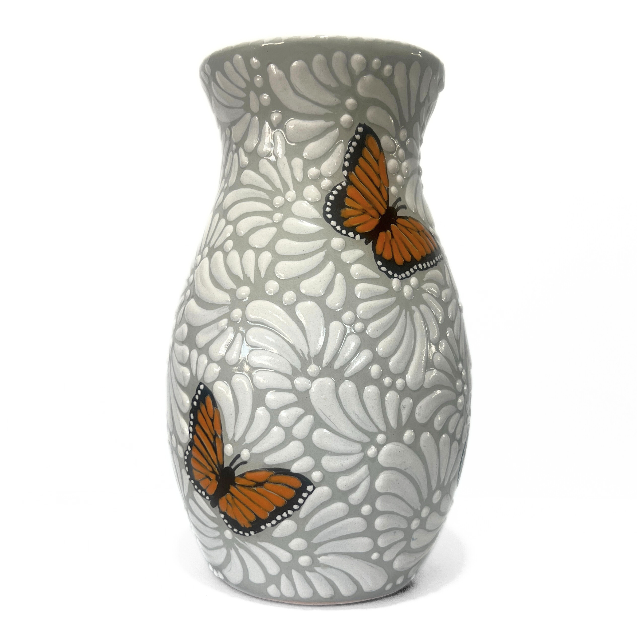 FLORERO BOLICHE 25 CM FONDO TRADICIONAL MIK BLANCO MARIPOSAS