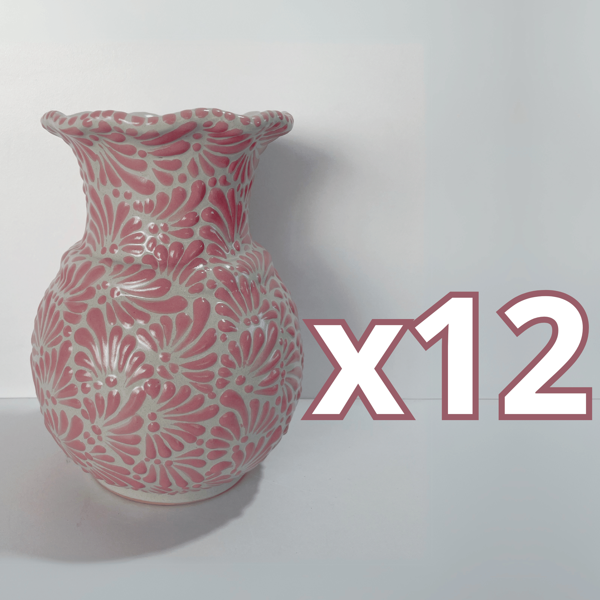 FLORERO ONDAS 20 CM FONDO BLANCO DECORADO ROSA MIK