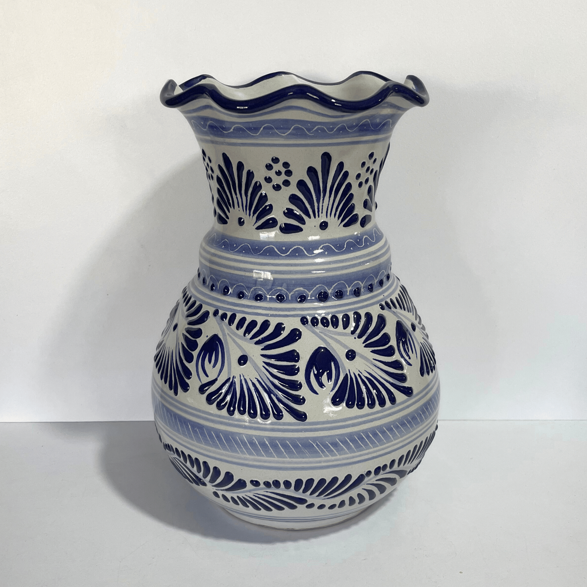 FLORERO ONDAS 25 CM FONDO TRADICIONAL CENEFA AZUL COBALTO