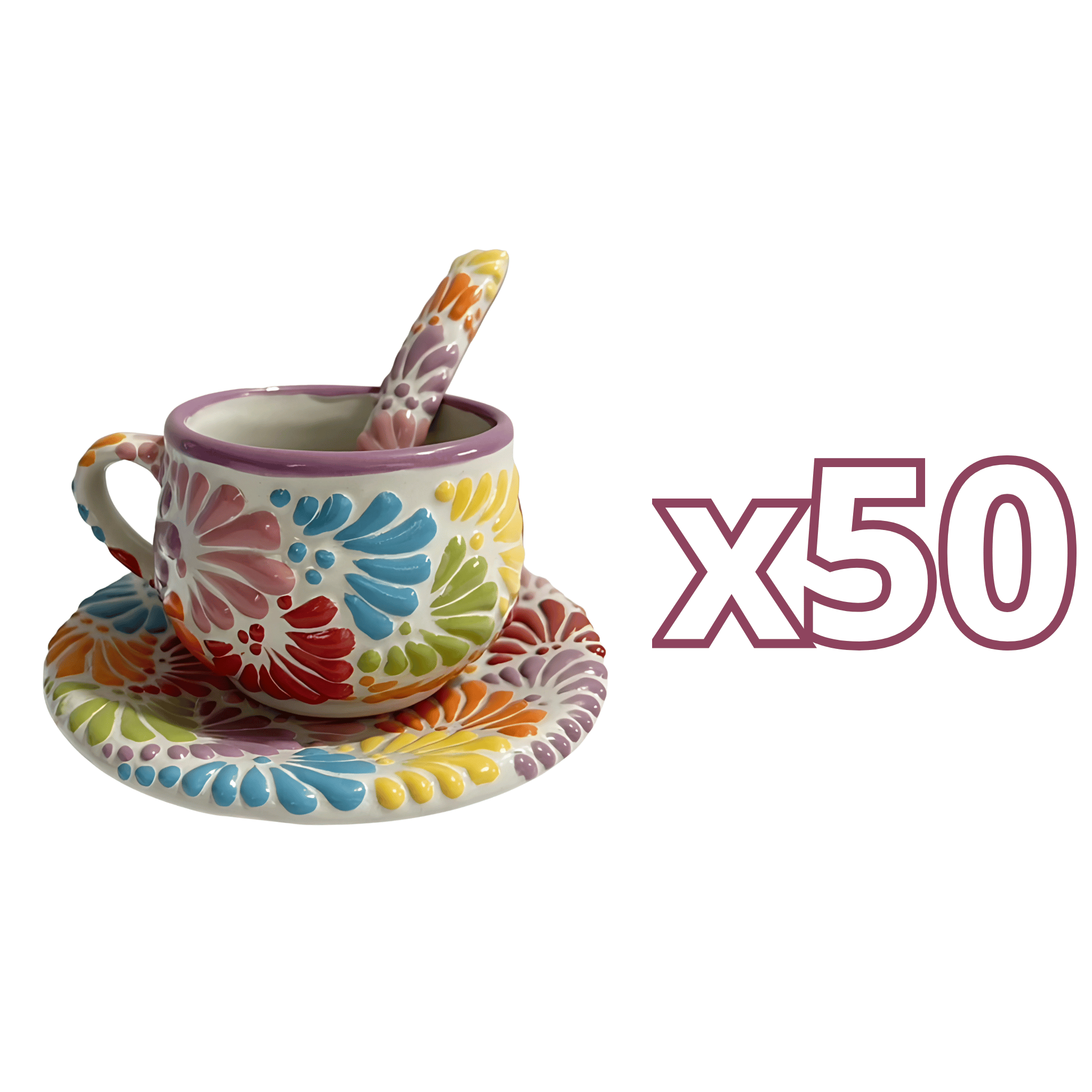 SET 3 PIEZAS TAZA CHOCOLATERA MEDIANA FONDO TRADICIONAL MIK MULTICOLOR