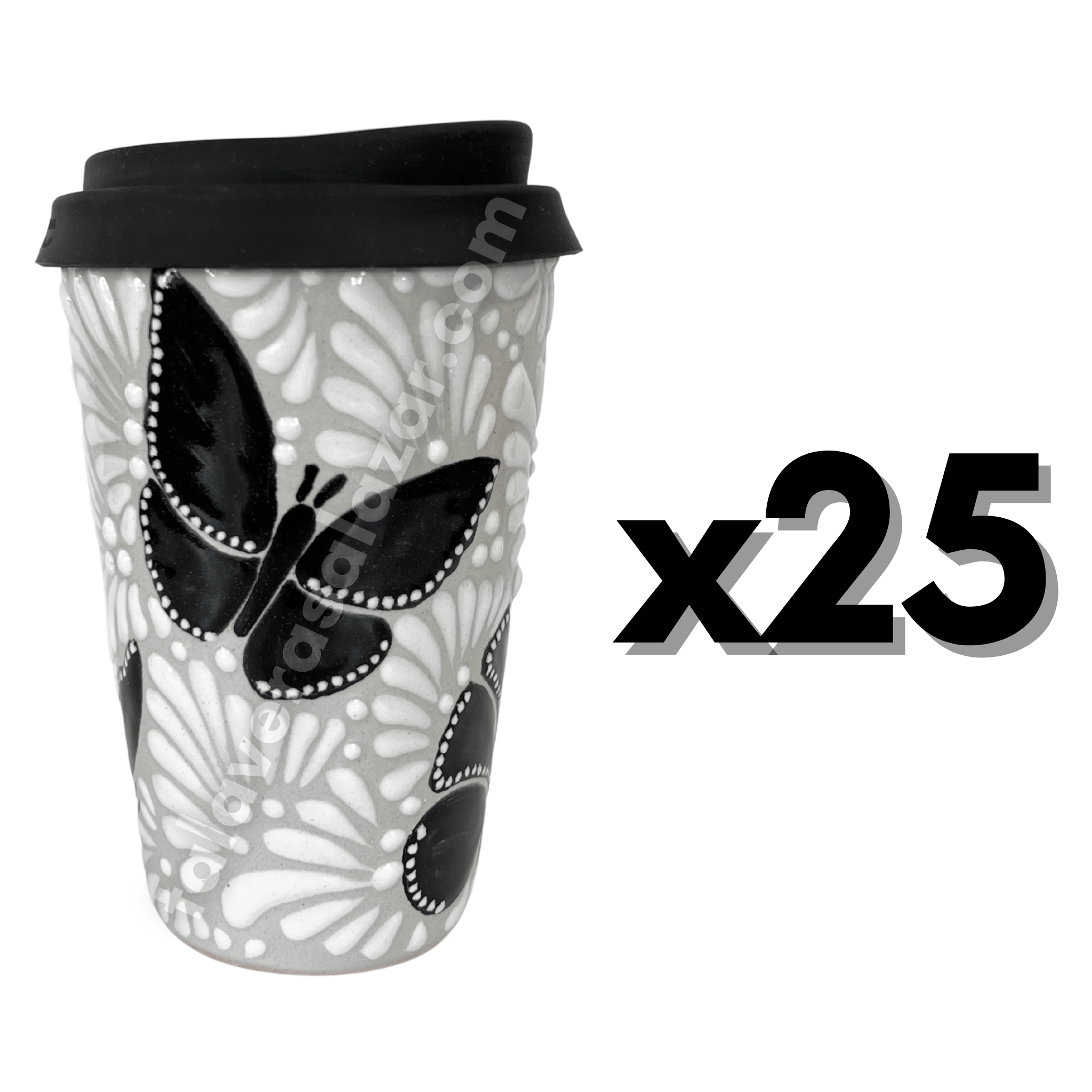 TERMO 15 CM SIN ASA FONDO TRADICIONAL MIK BLANCO ORILLA NEGRO MARIPOSAS NEGRAS