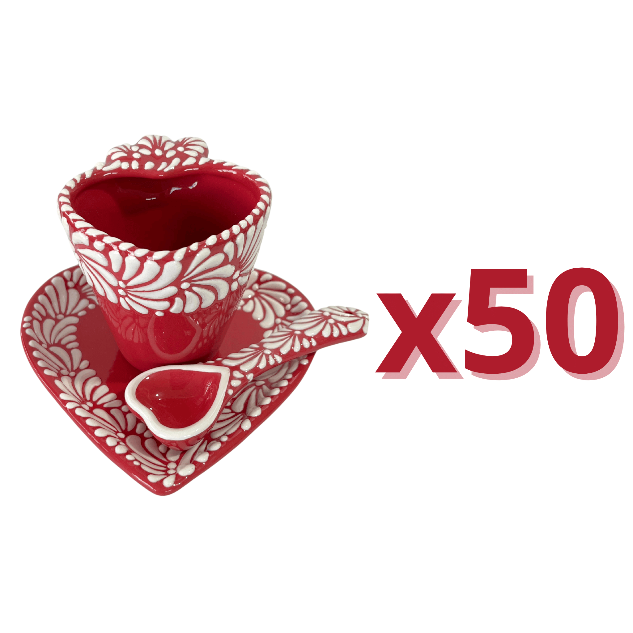 SET 3 PIEZAS FORMA CORAZON CON CUCHARA CORAZON FONDO ROJO MIK CENEFA BLANCO