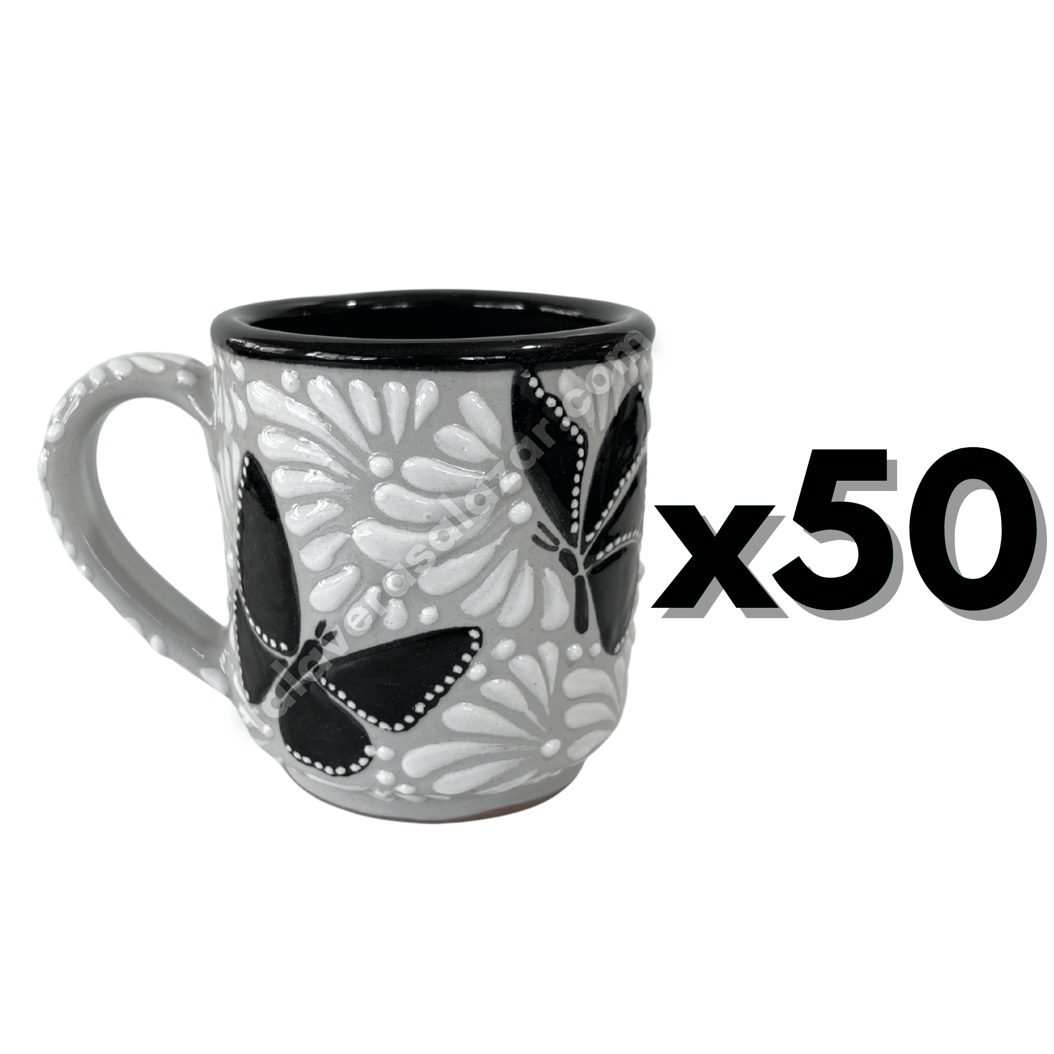 TAZA RECTA ESTANDAR FONDO TRADICIONAL MIK BLANCO ORILLA NEGRO MARIPOSAS NEGRAS