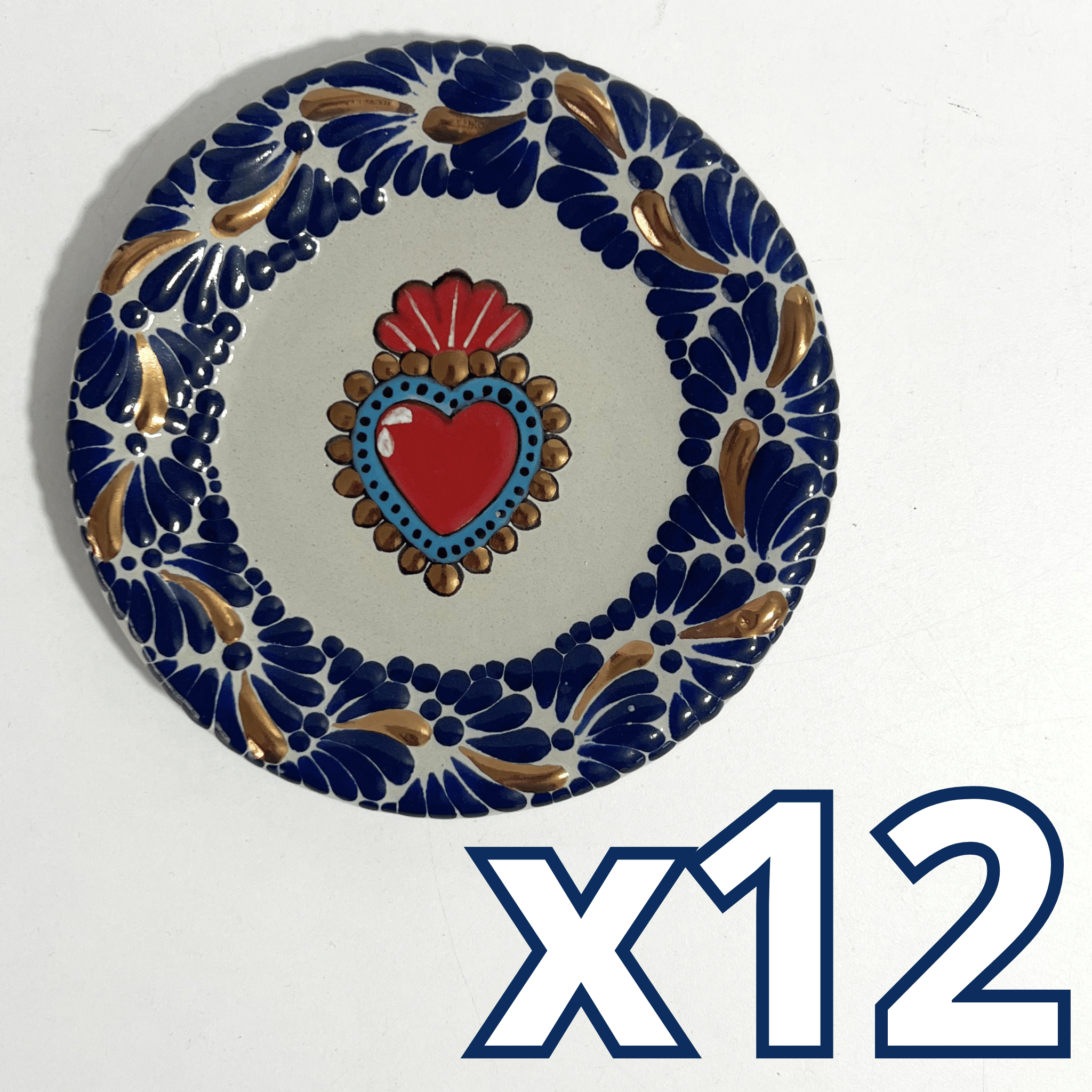 PLATO PLANO DESTELLOS DE ORO FONDO TRADICIONAL MIK CENEFA AZUL COBALTO SAGRADO CORAZON