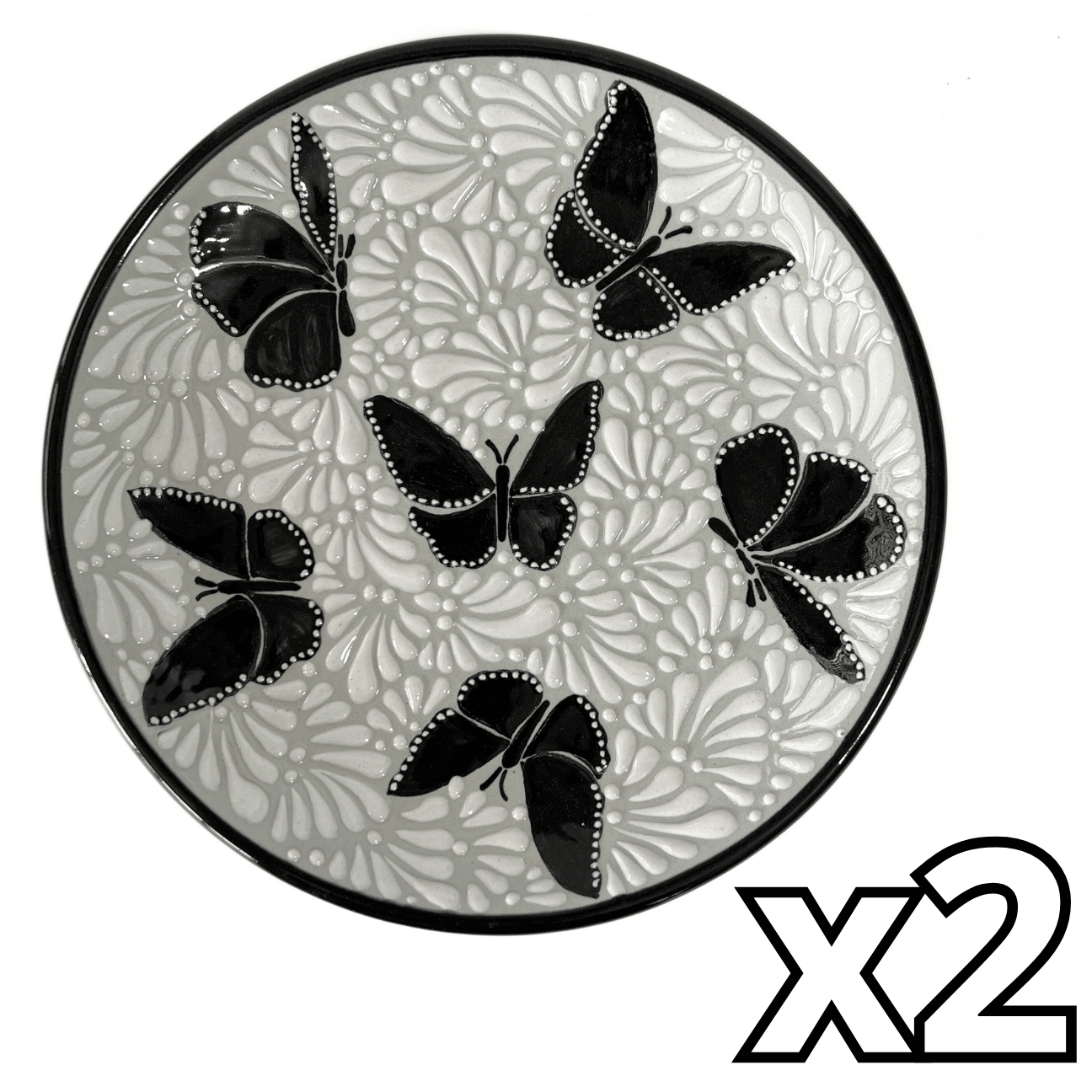 PLATO PLANO FONDO TRADICIONAL MIK BLANCO ORILLA NEGRO MARIPOSAS NEGRAS
