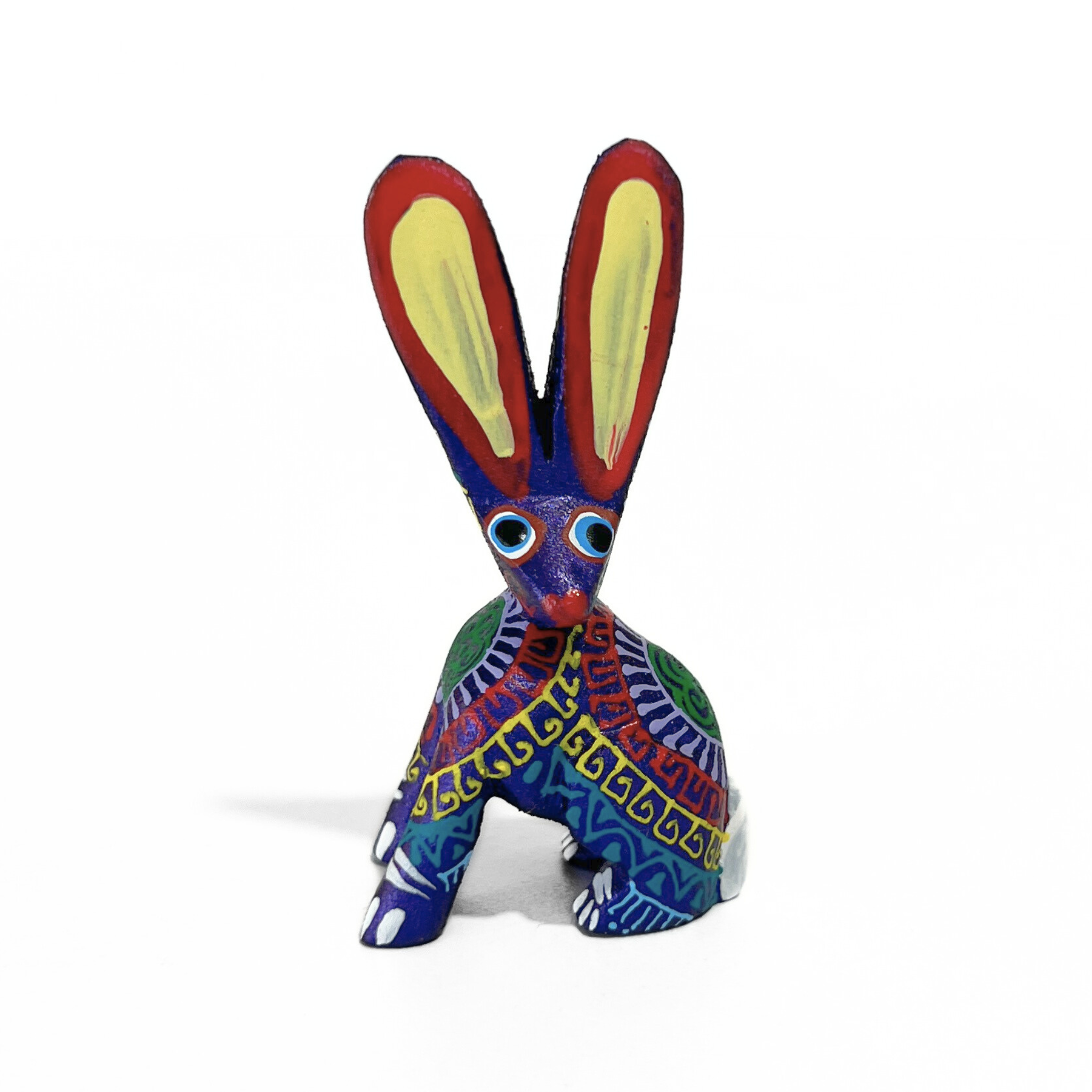ALEBRIJE DE MADERA CONEJO MORADO OREJAS ROJAS