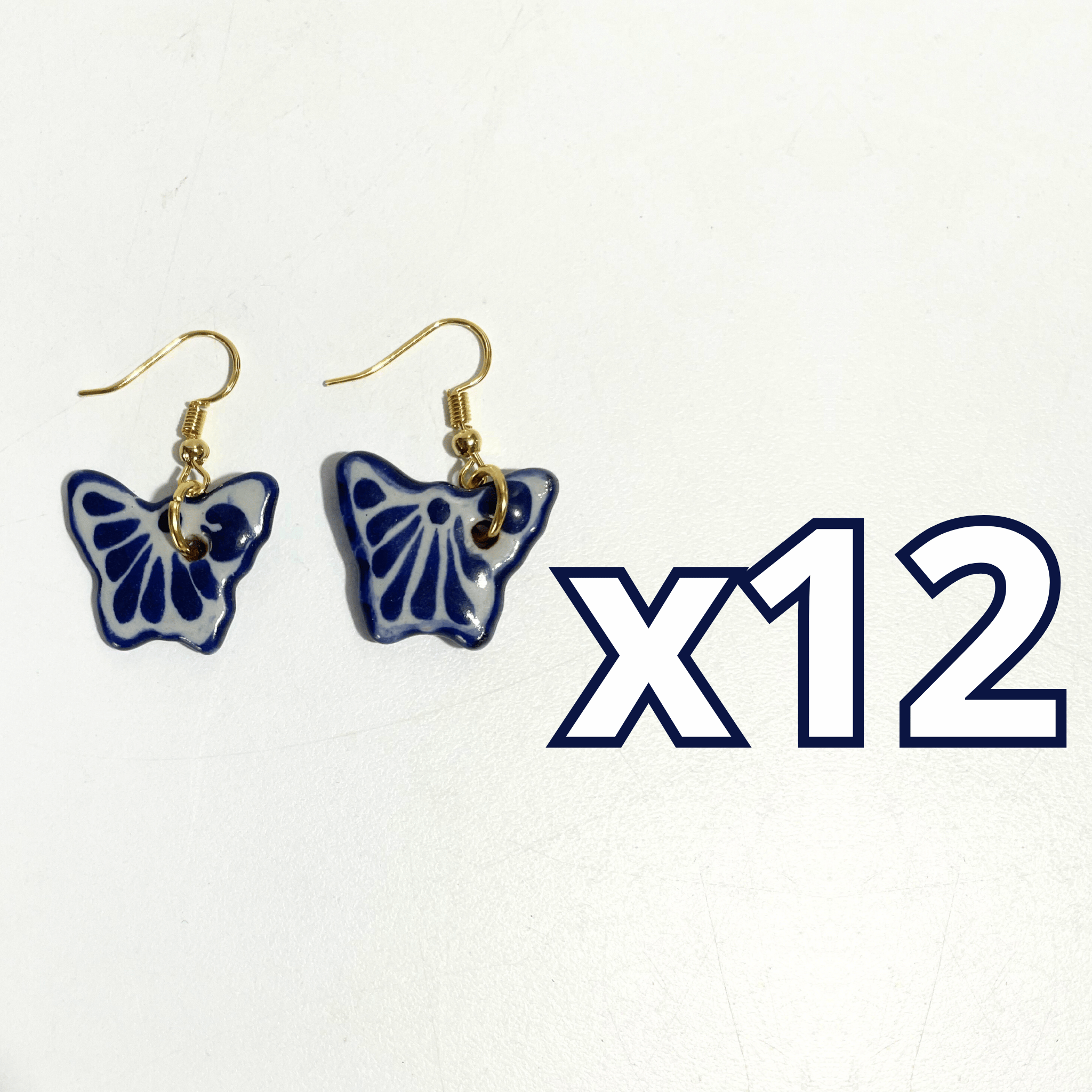 ARETES MARIPOSA FONDO TRADICIONAL DECORADO AZUL COBALTO