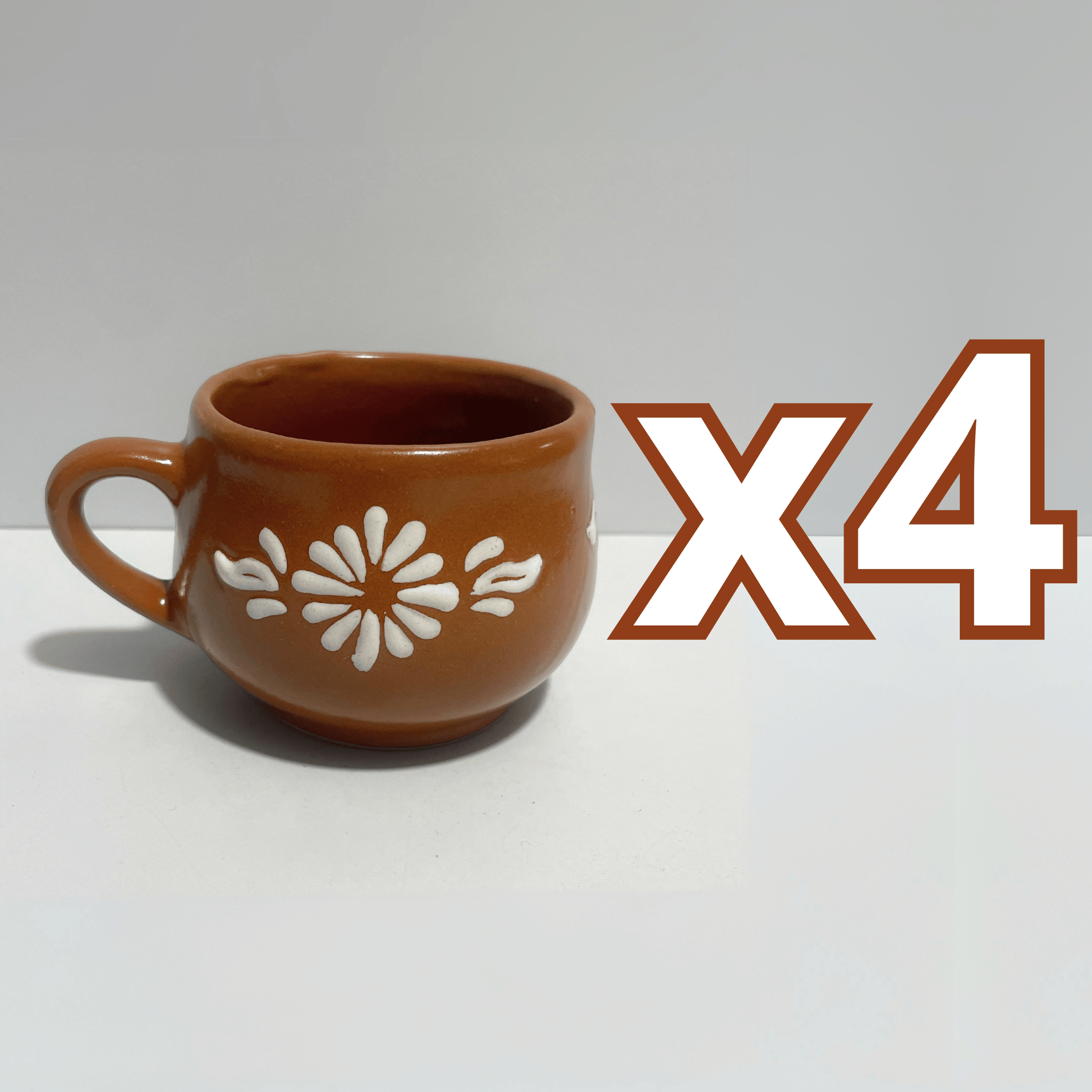 TAZA CHOCOLATERA MEDIANA FONDO CAFE DECORADO BLANCO ESTILO BARRO