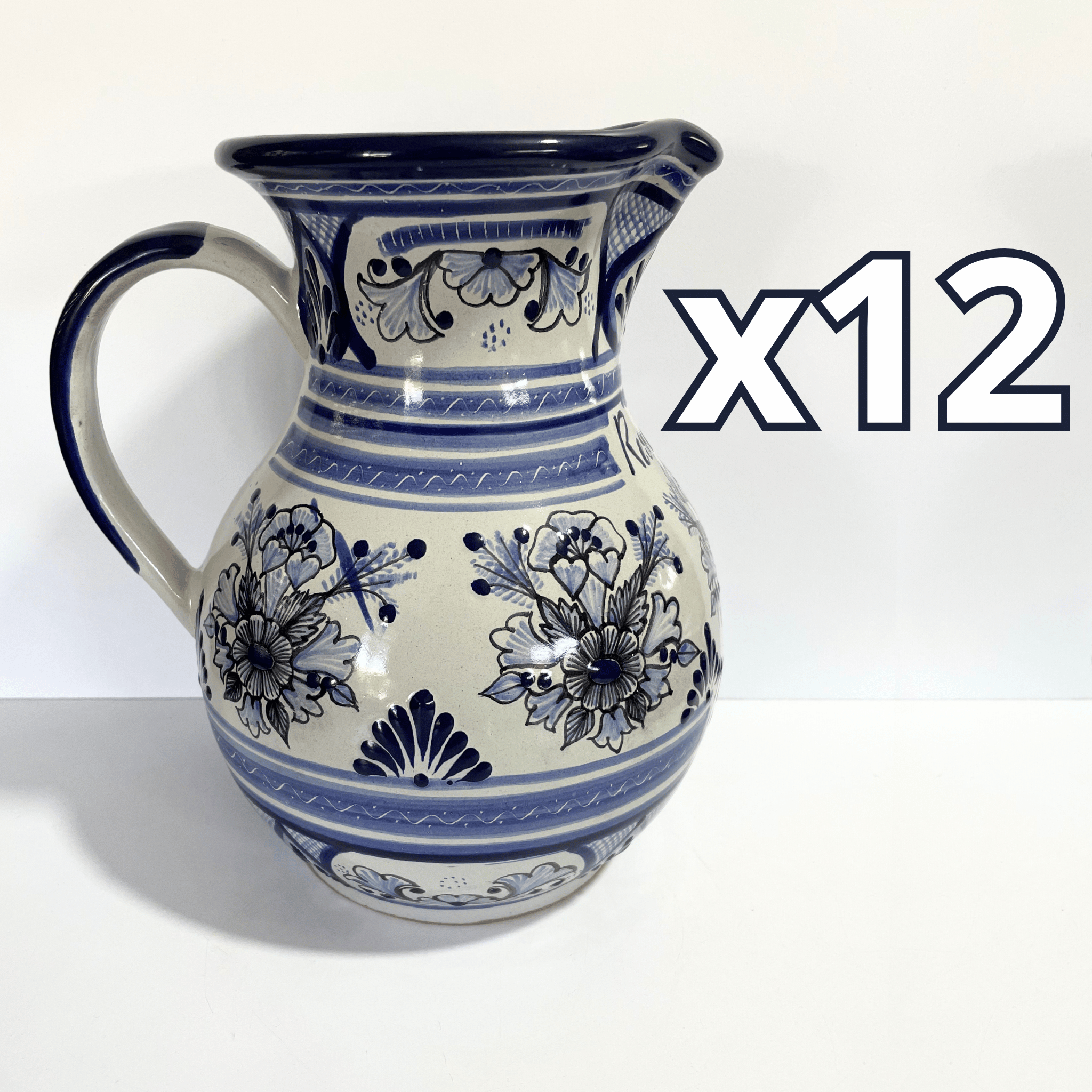 JARRA PERSONALIZADA FONDO TRADICIONAL DECORADO FLORES AZUL COBALTO APELLIDOS