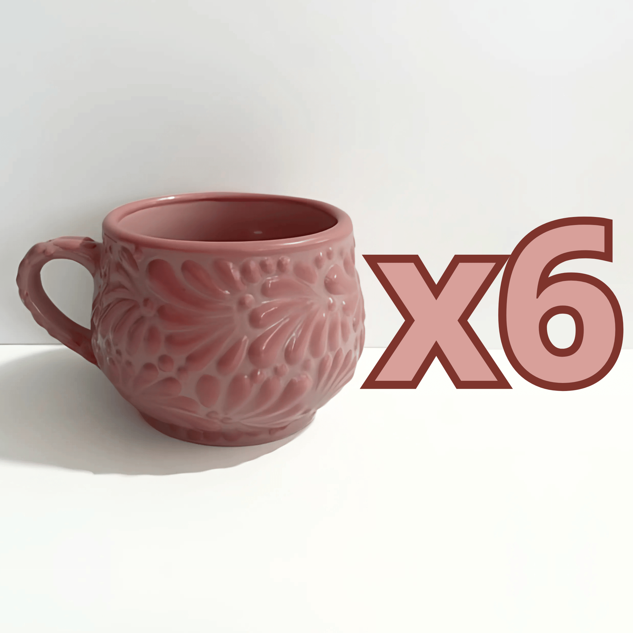 TAZA CHOCOLATERA MEDIANA FONDO ROSA DECORADO ROSA