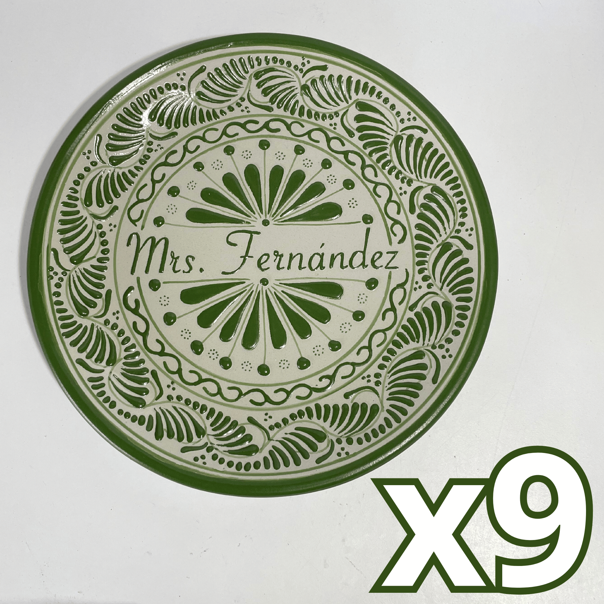 PLATO PLANO 16 CARACTERES FONDO TRADICIONAL CENEFA VERDE NOMBRE
