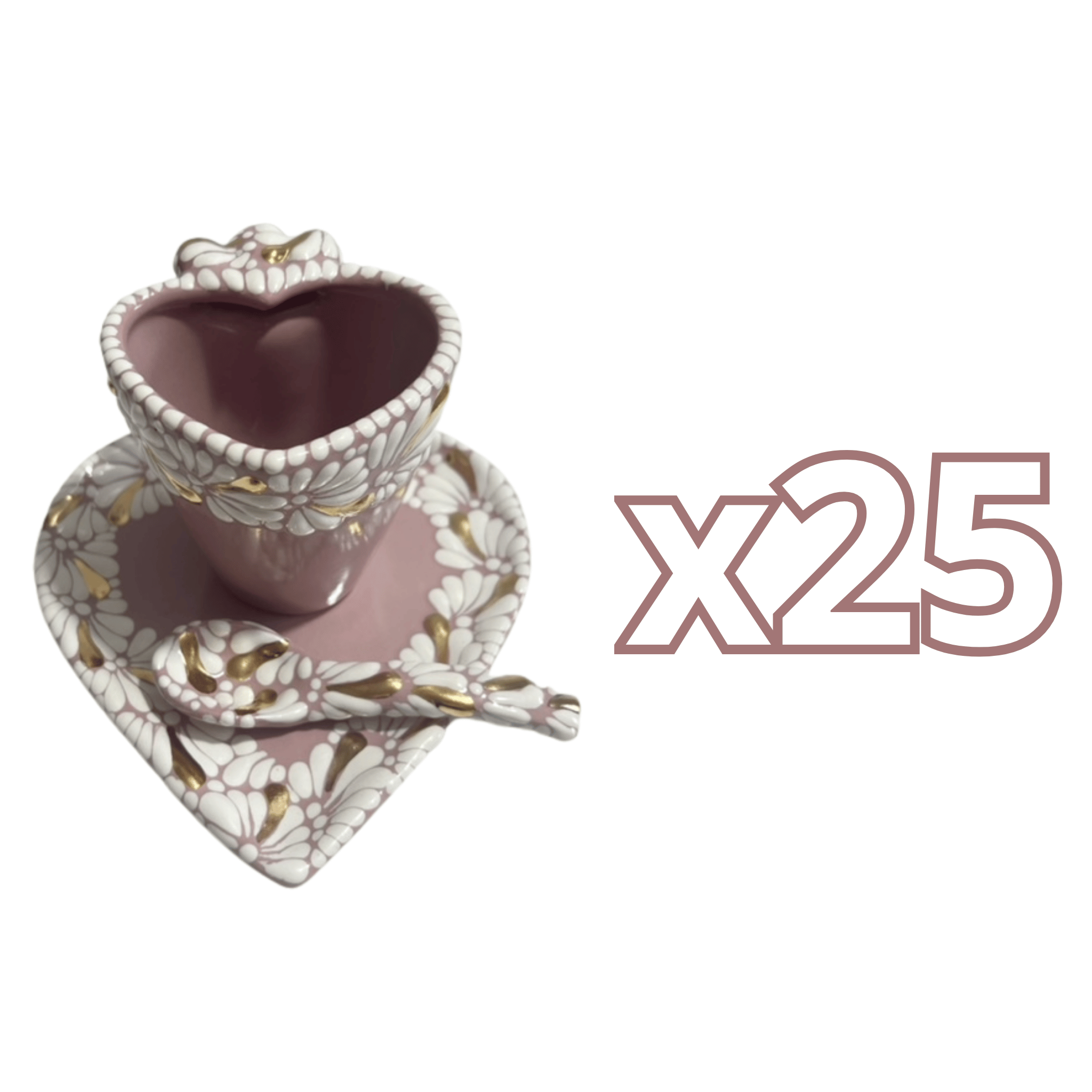 SET 3 PIEZAS FORMA CORAZON FONDO ROSA CENEFA MIK BLANCO DESTELLOS DE ORO