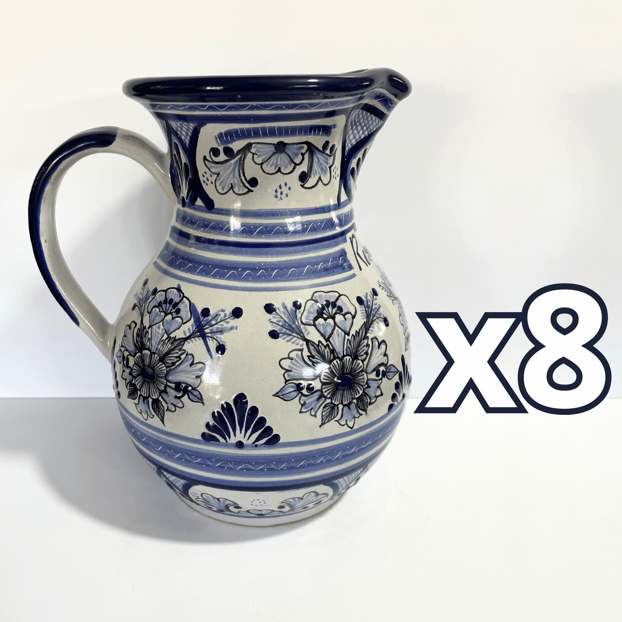 JARRA PERSONALIZADA FONDO TRADICIONAL DECORADO FLORES AZUL COBALTO APELLIDOS