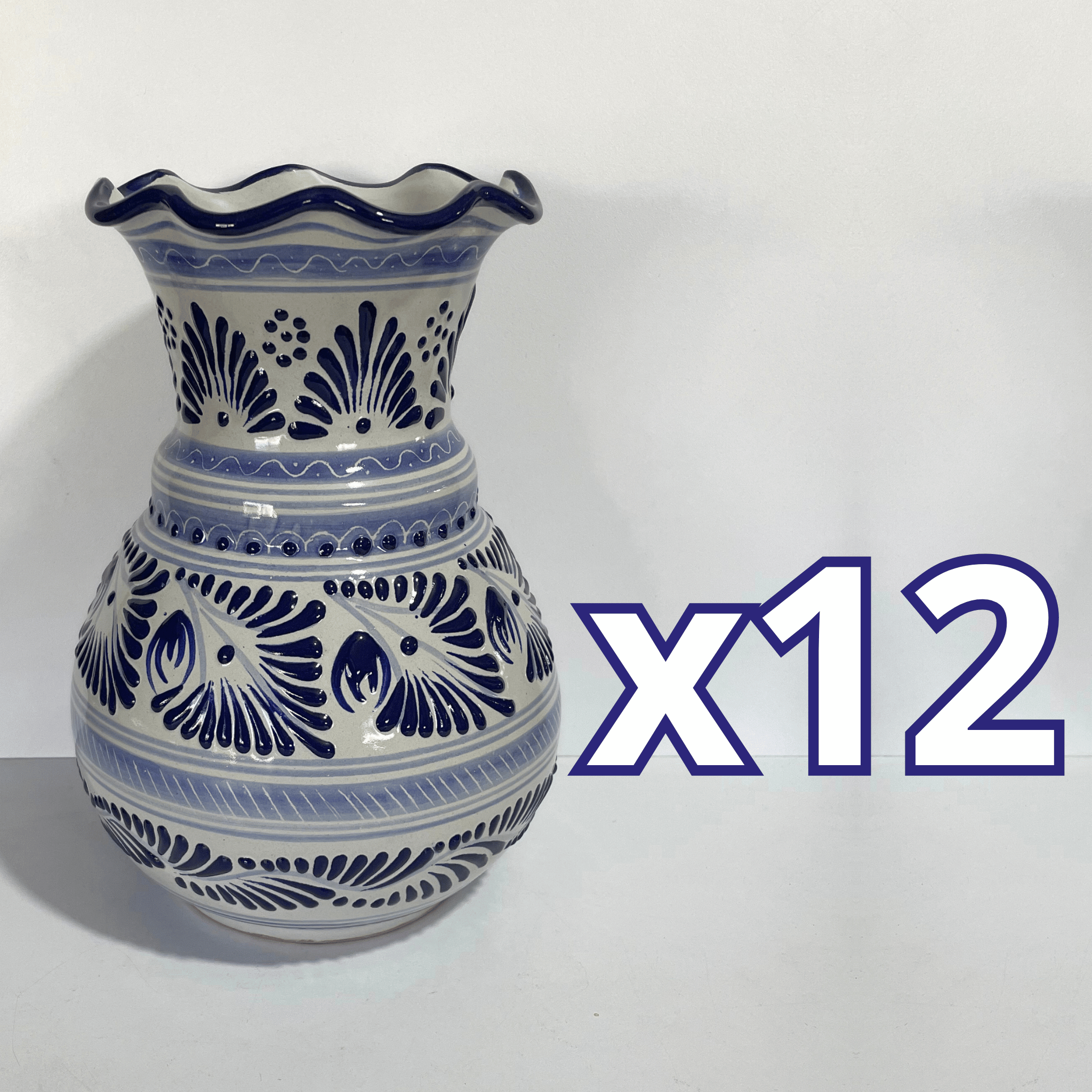 FLORERO ONDAS 25 CM FONDO TRADICIONAL CENEFA AZUL COBALTO