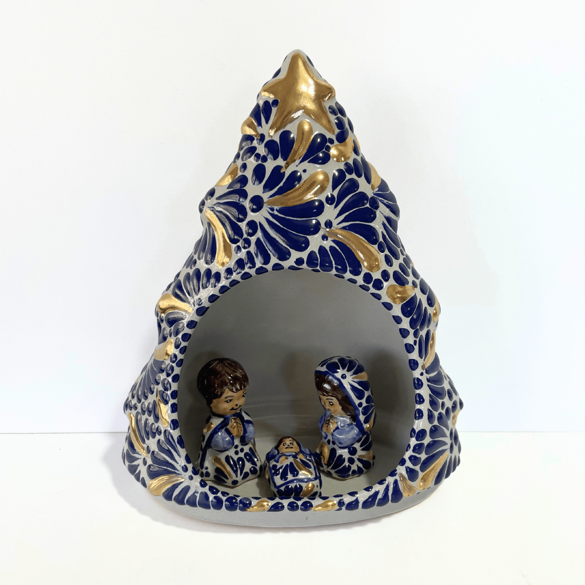 NACIMIENTO ARBOLITO FONDO TRADICIONAL MIK AZUL COBALTO DESTELLOS DE ORO