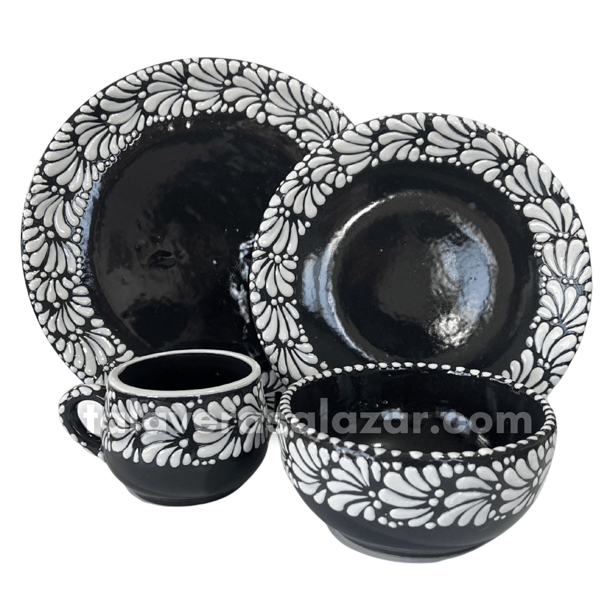 VAJILLA FONDO NEGRO MIK CENEFA BLANCO