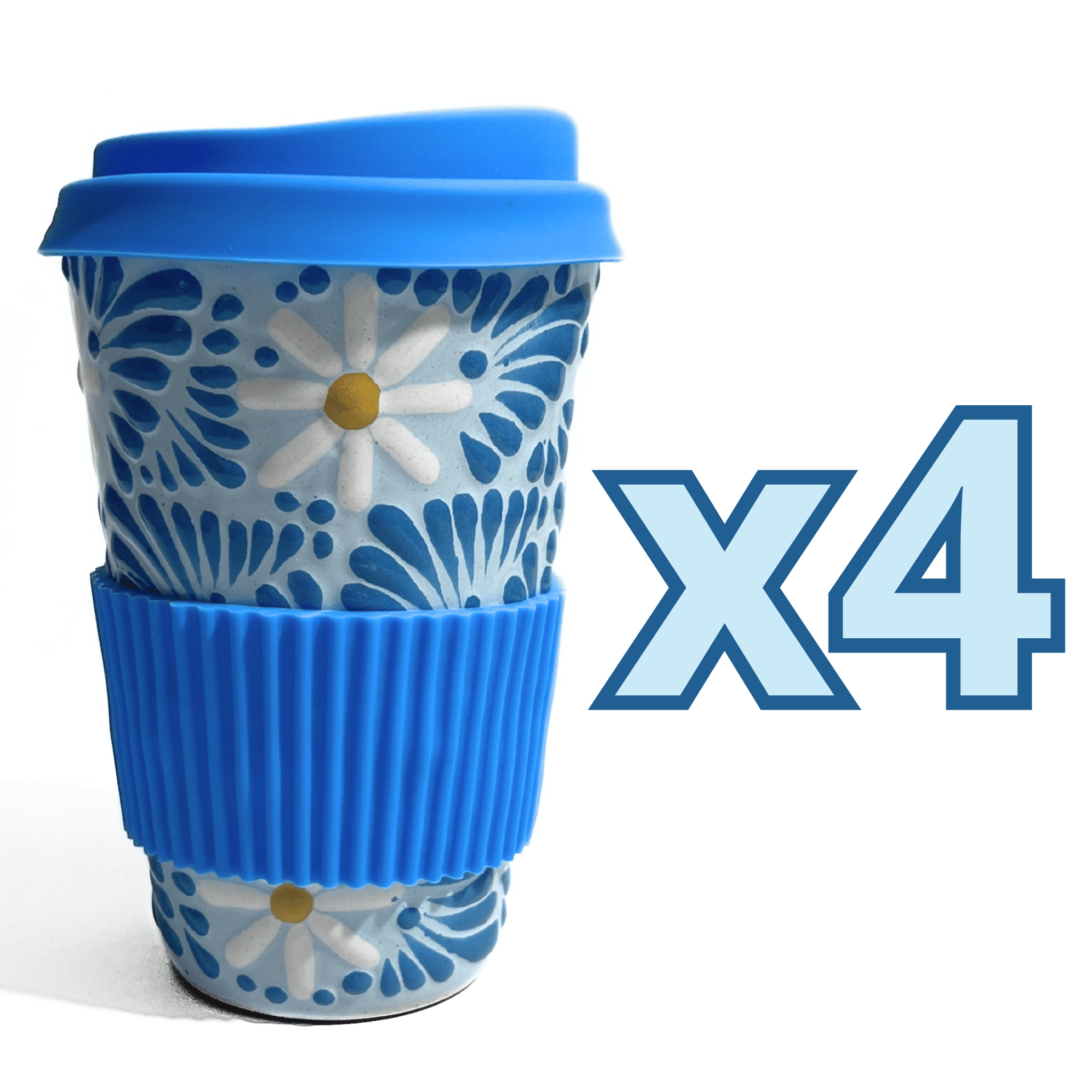 TERMO 15 CM SIN ASA FONDO BABY BLUE MIK AZUL TURQUESA MARGARITAS