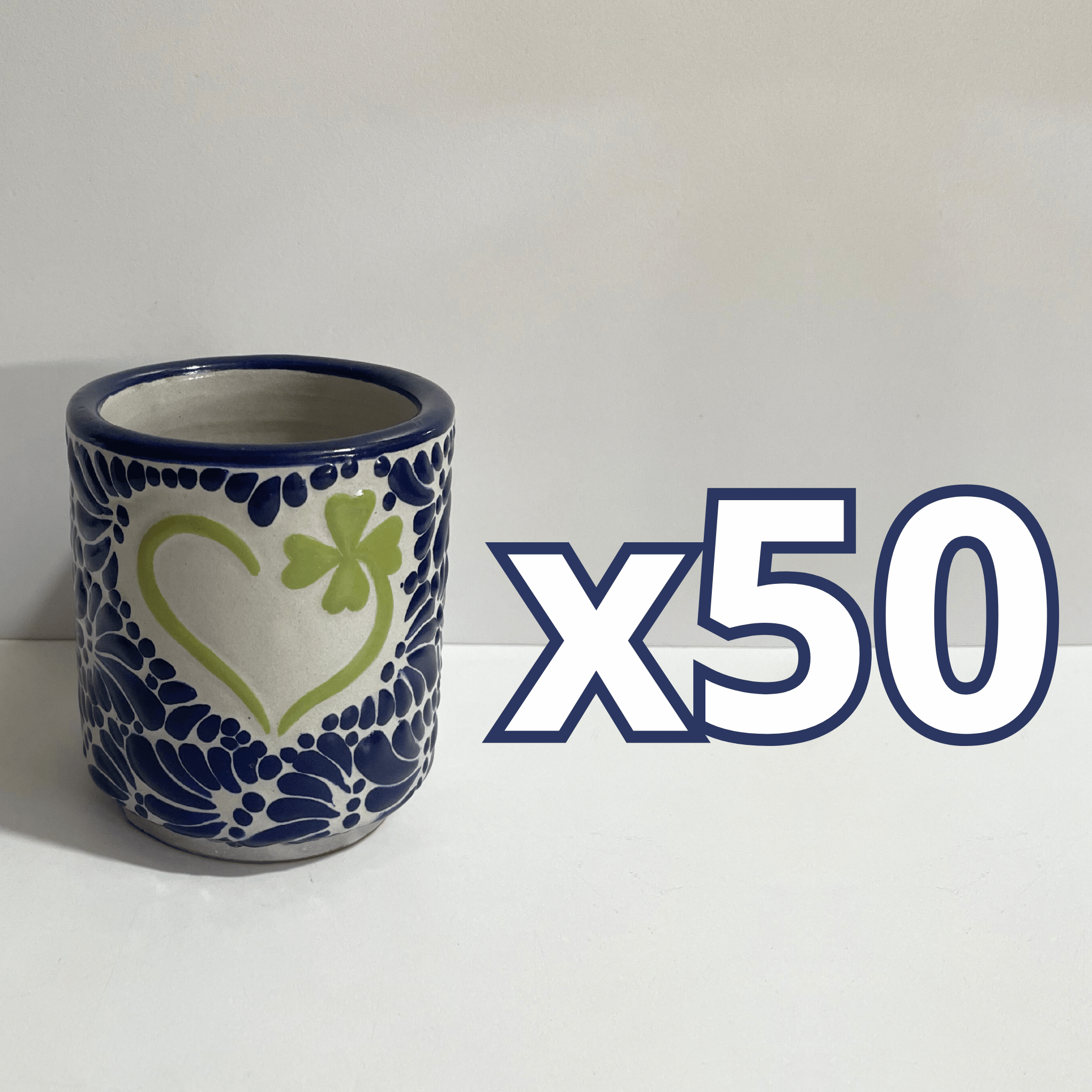 TAZA RECTA ESTANDAR FONDO TRADICIONAL MIK AZUL COBALTO TREBOL CORAZON