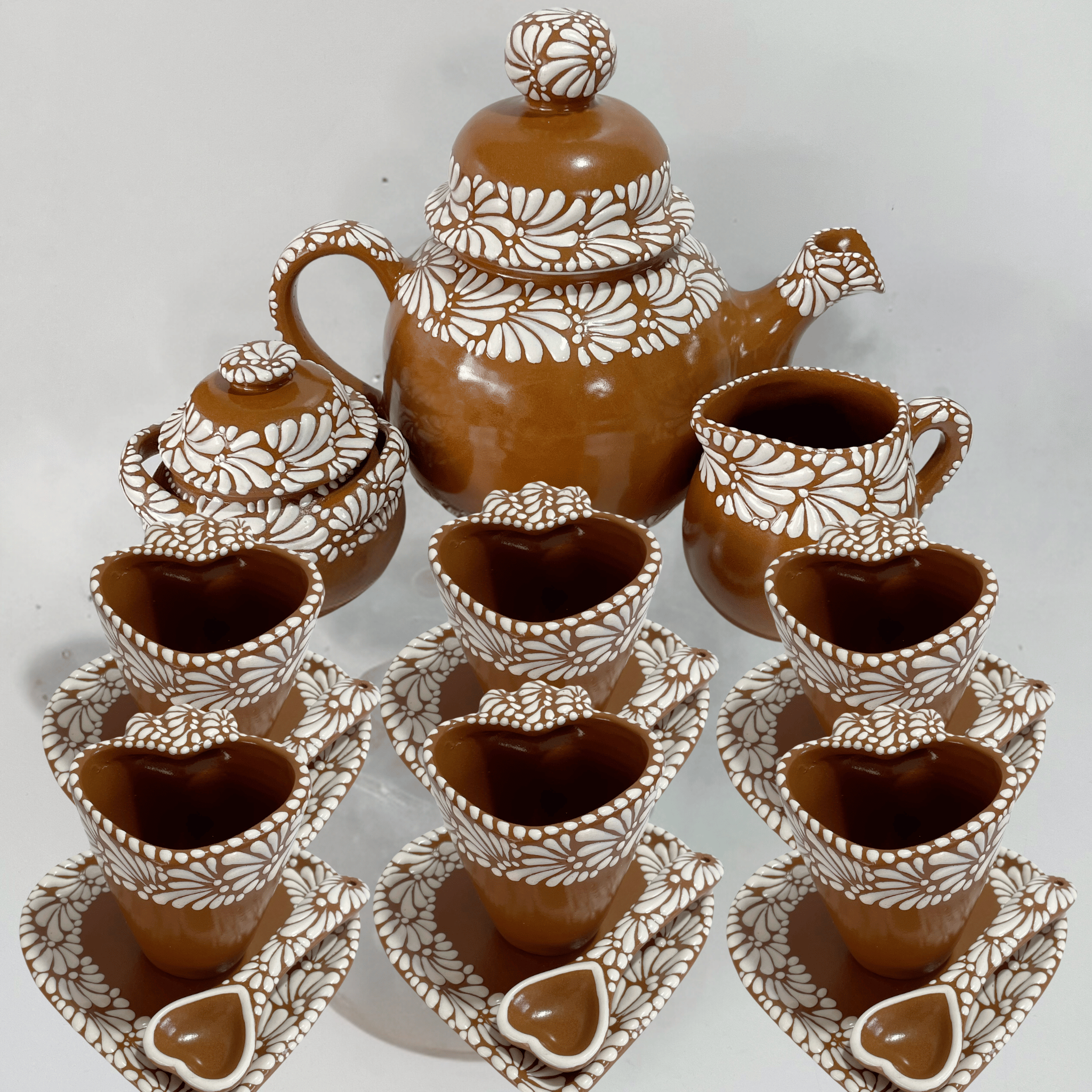 PAQUETE JUEGO DE CAFE CORAZON FONDO CAFE CENEFA MIK BLANCO PARA 6 PERSONAS