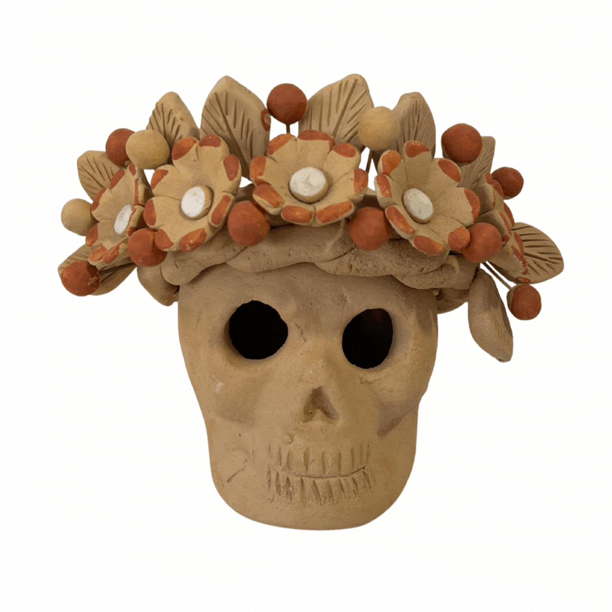 CALAVERA BARRO BORDADO BLANCO Y ROJO