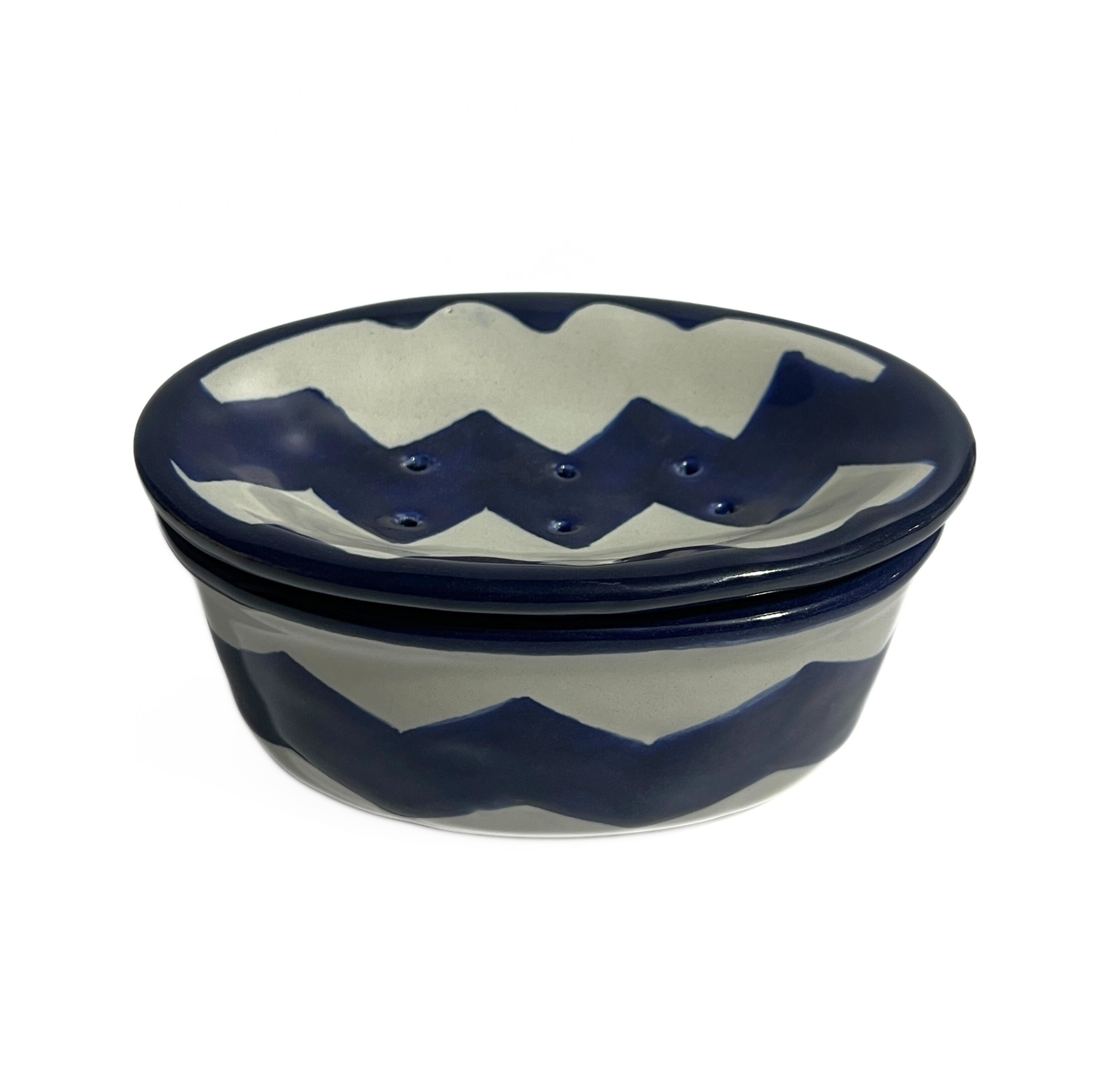 JABONERA DE 2 PIEZAS FONDO TRADICIONAL ZIGZAG AZUL COBALTO
