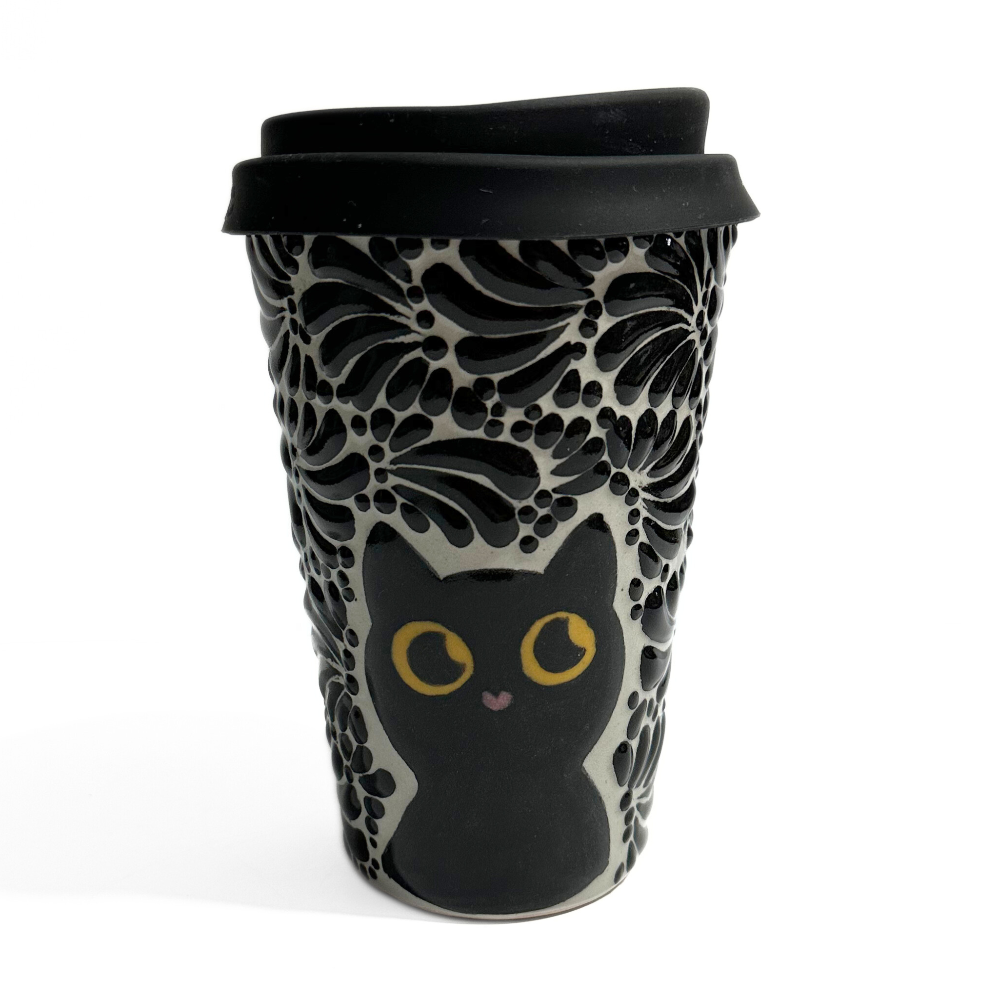 TERMO 15 CM SIN ASA FONDO TRADICIONAL MIK NEGRO GATO NEGRO CON OJOS AMARILLOS