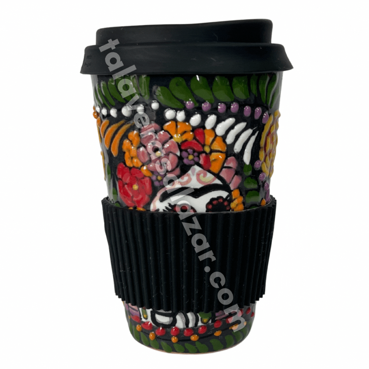 TERMO 15 CM SIN ASA FONDO NEGRO ROSALES DOÑITA MEXICANITA