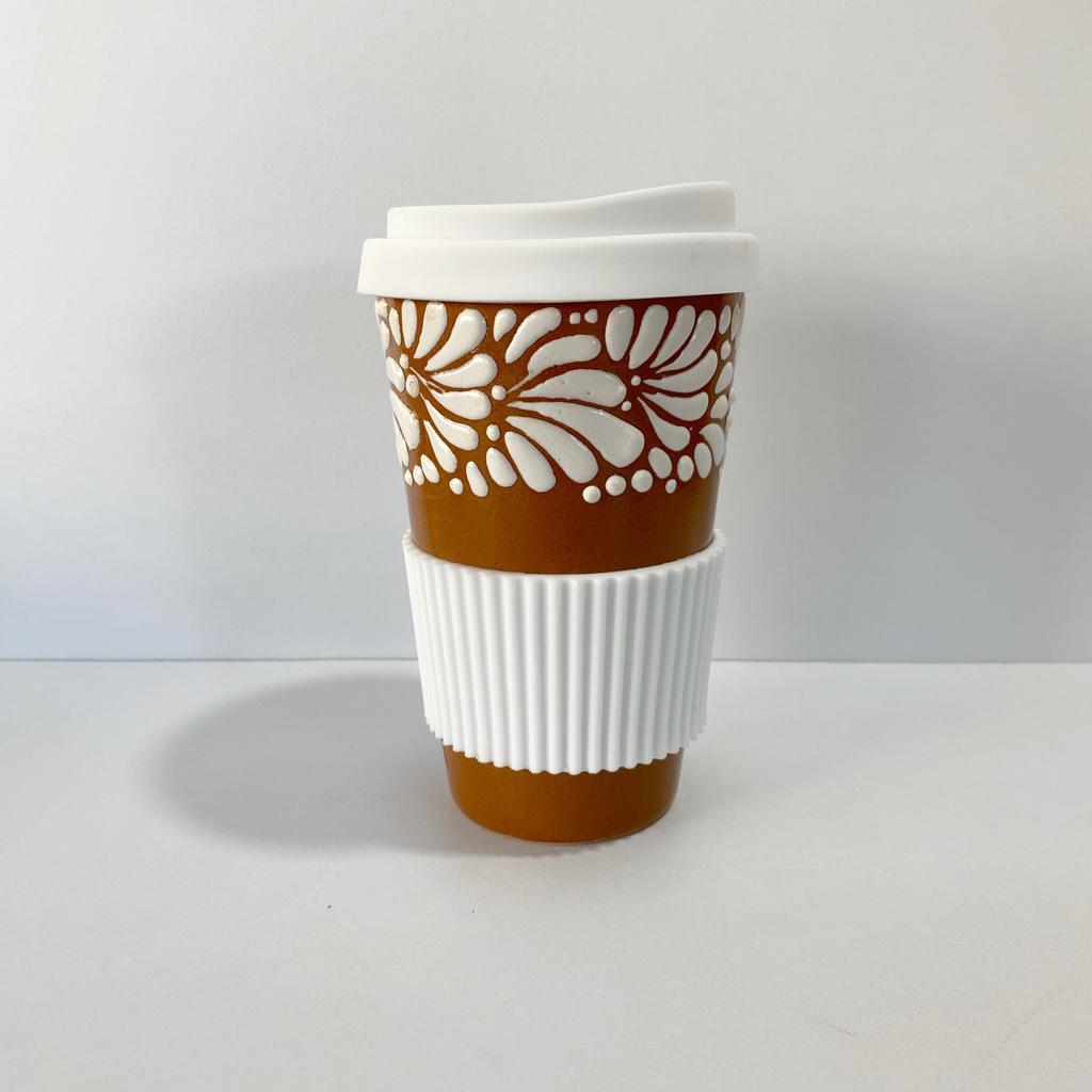 TERMO 15 CM SIN ASA FONDO CAFÉ CENEFA BLANCO MIK