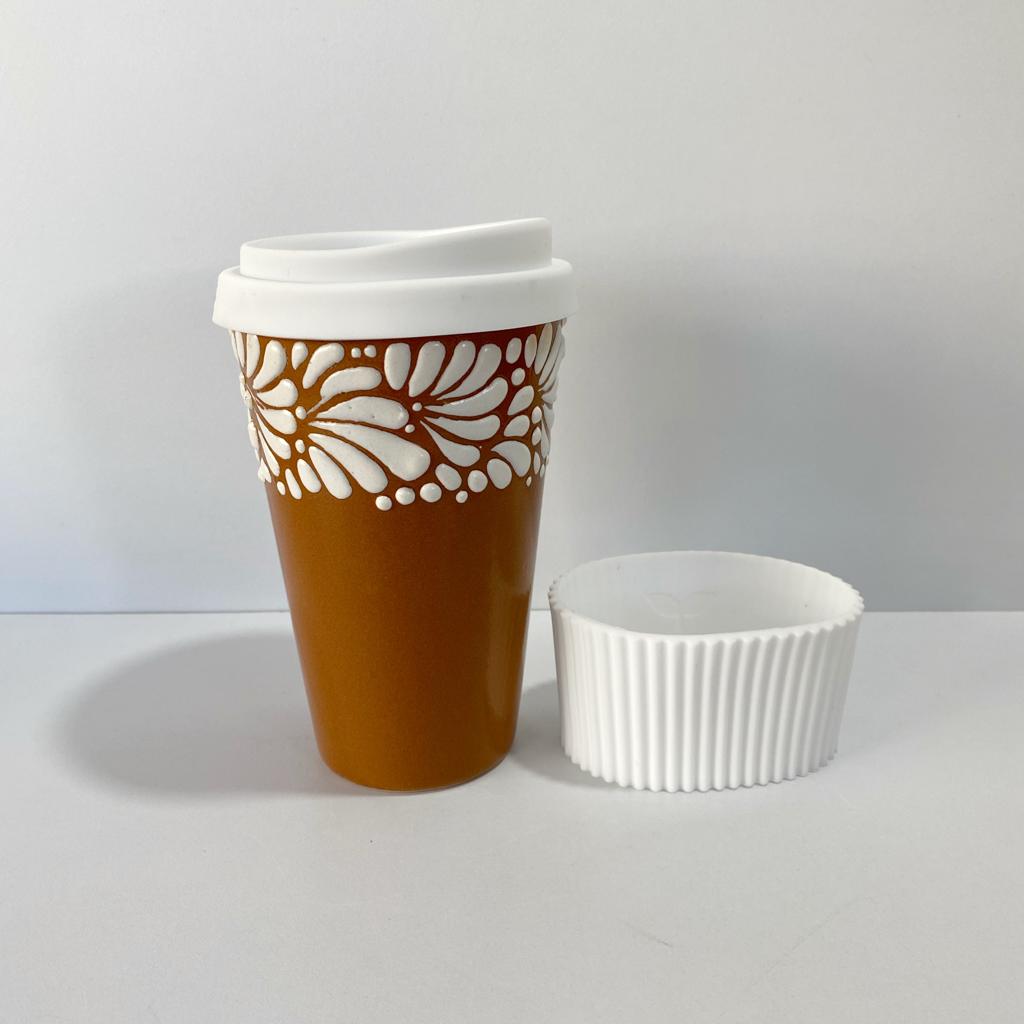 TERMO 15 CM SIN ASA FONDO CAFÉ CENEFA BLANCO MIK