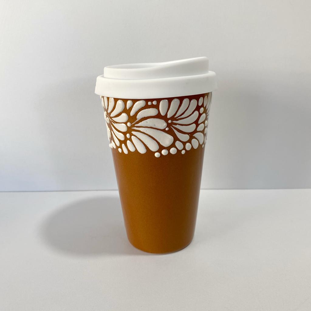 TERMO 15 CM SIN ASA FONDO CAFÉ CENEFA BLANCO MIK