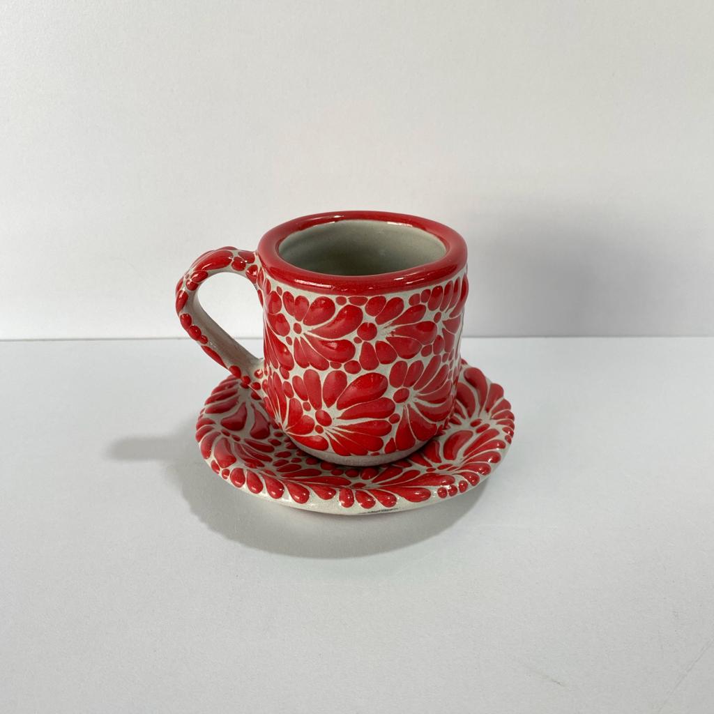 SET TAZA EXPRESO FONDO BLANCO DECORADO ROJO MIK