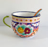 TAZA JUMBO CON CUCHARA MULTICOLOR FLORES