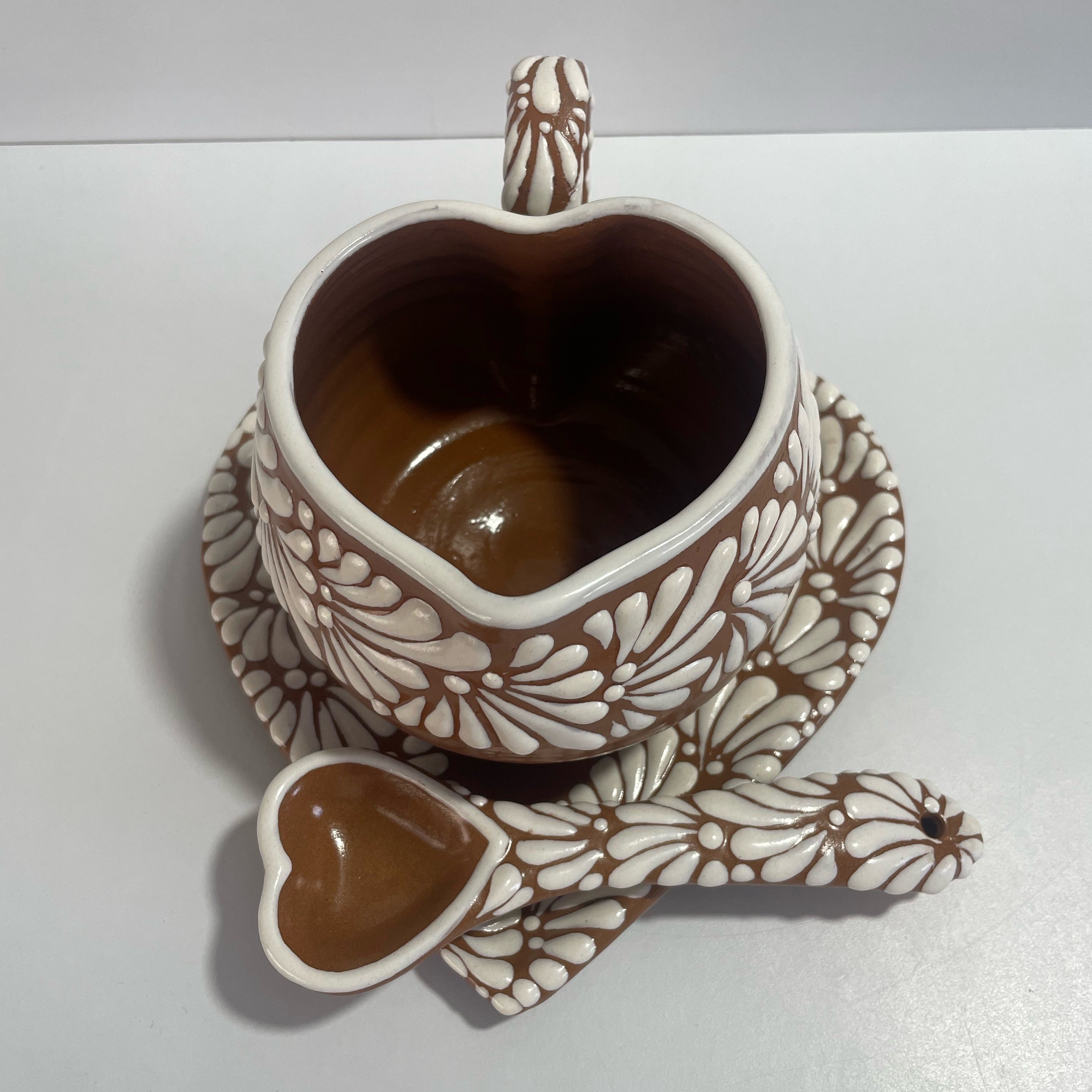 SET 3 PIEZAS TAZA FORMA CORAZON CHOCO GRANDE CAFE MIK BLANCO