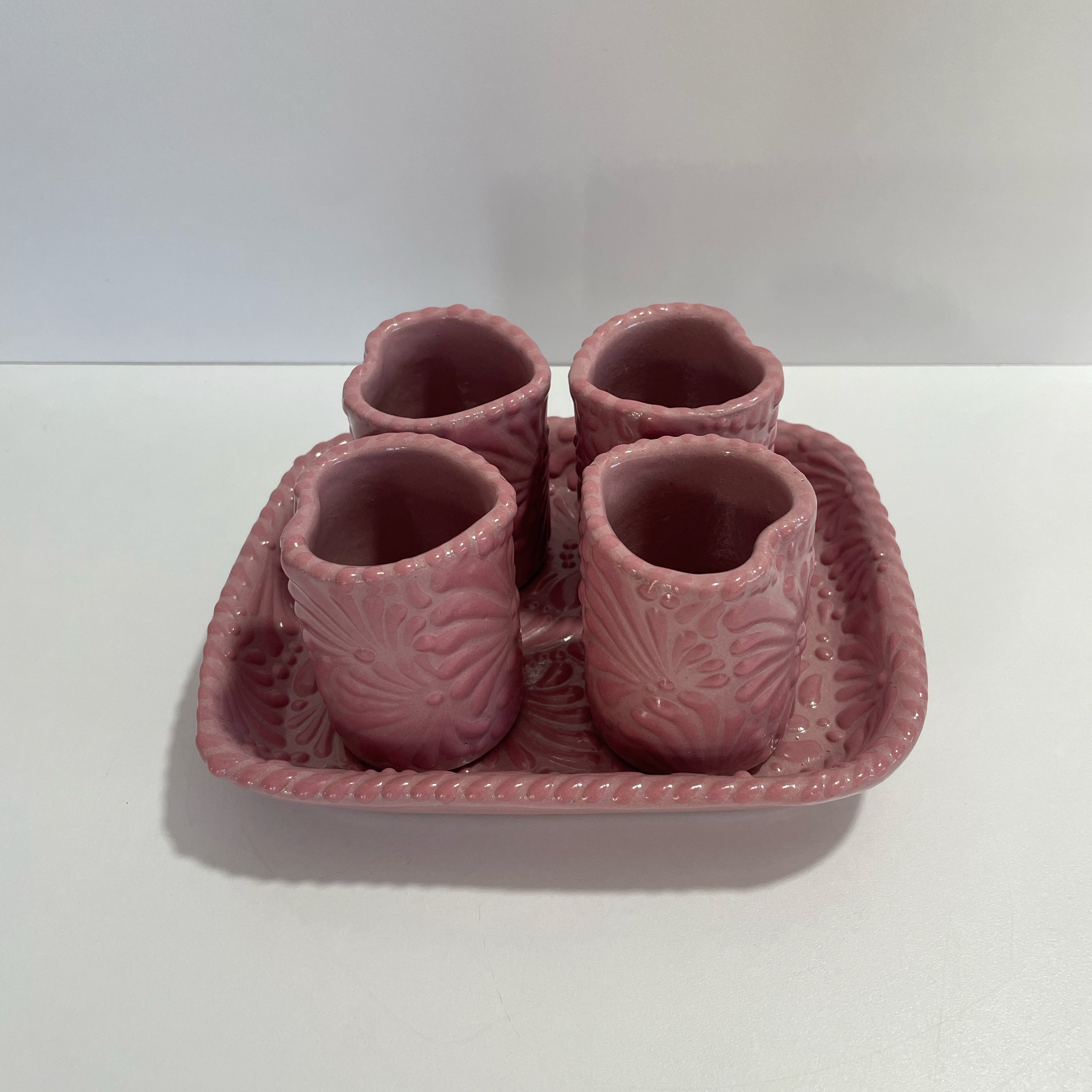 SET DE 4 TEQUILEROS DE CORAZON SIN ASA FONDO ROSA MIK ROSA