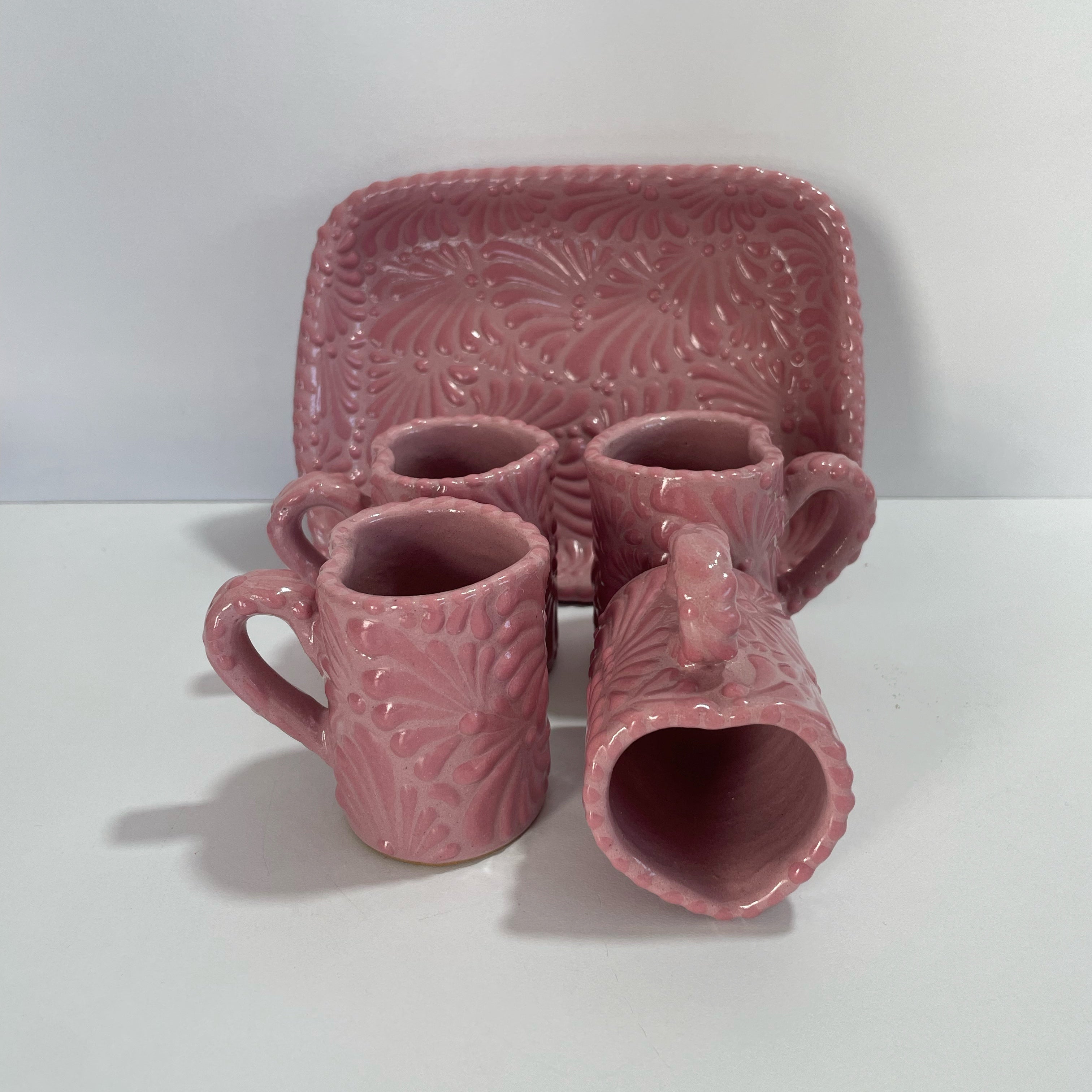 SET DE 4 TEQUILEROS DE CORAZON CON ASA FONDO ROSA MIK ROSA