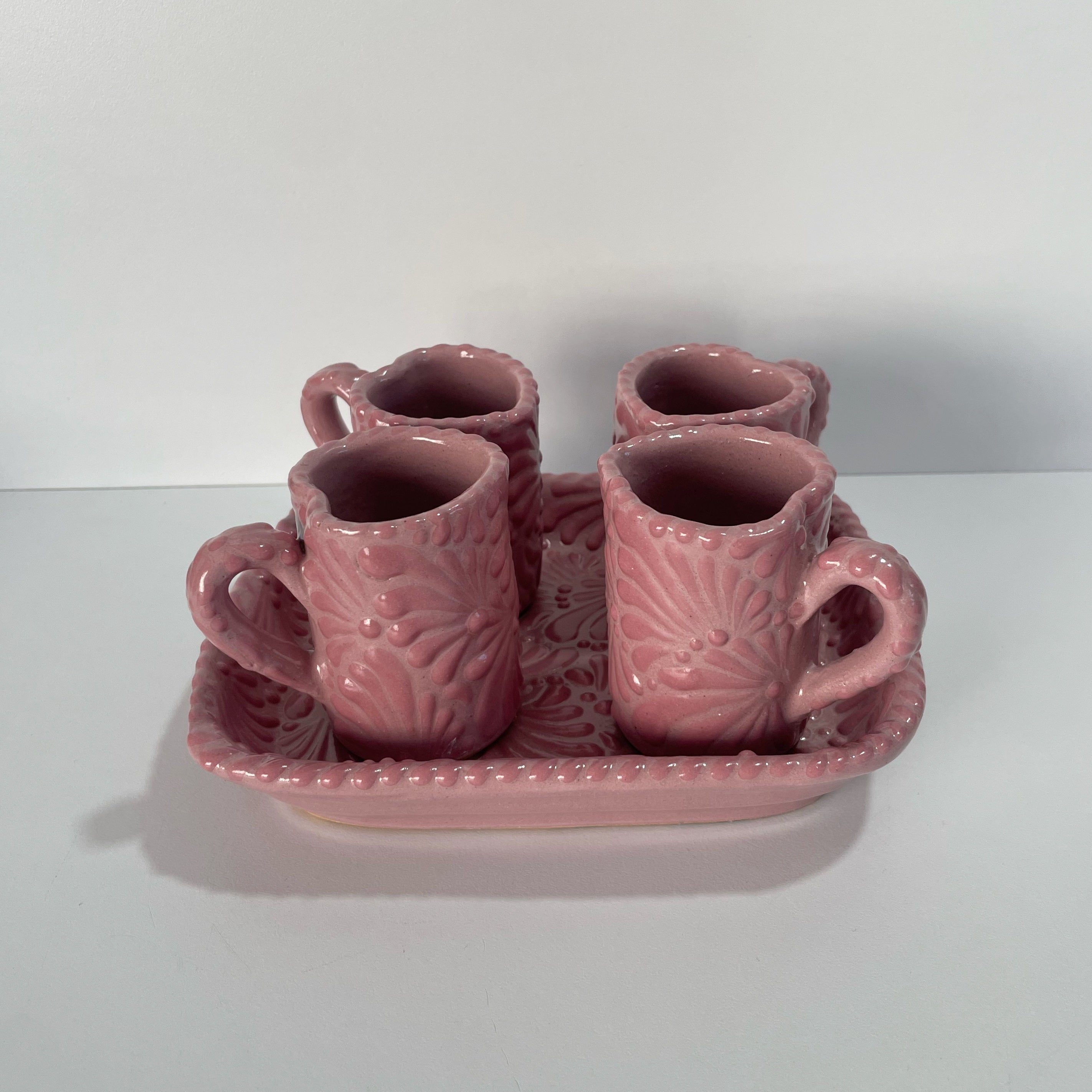 SET DE 4 TEQUILEROS DE CORAZON CON ASA FONDO ROSA MIK ROSA