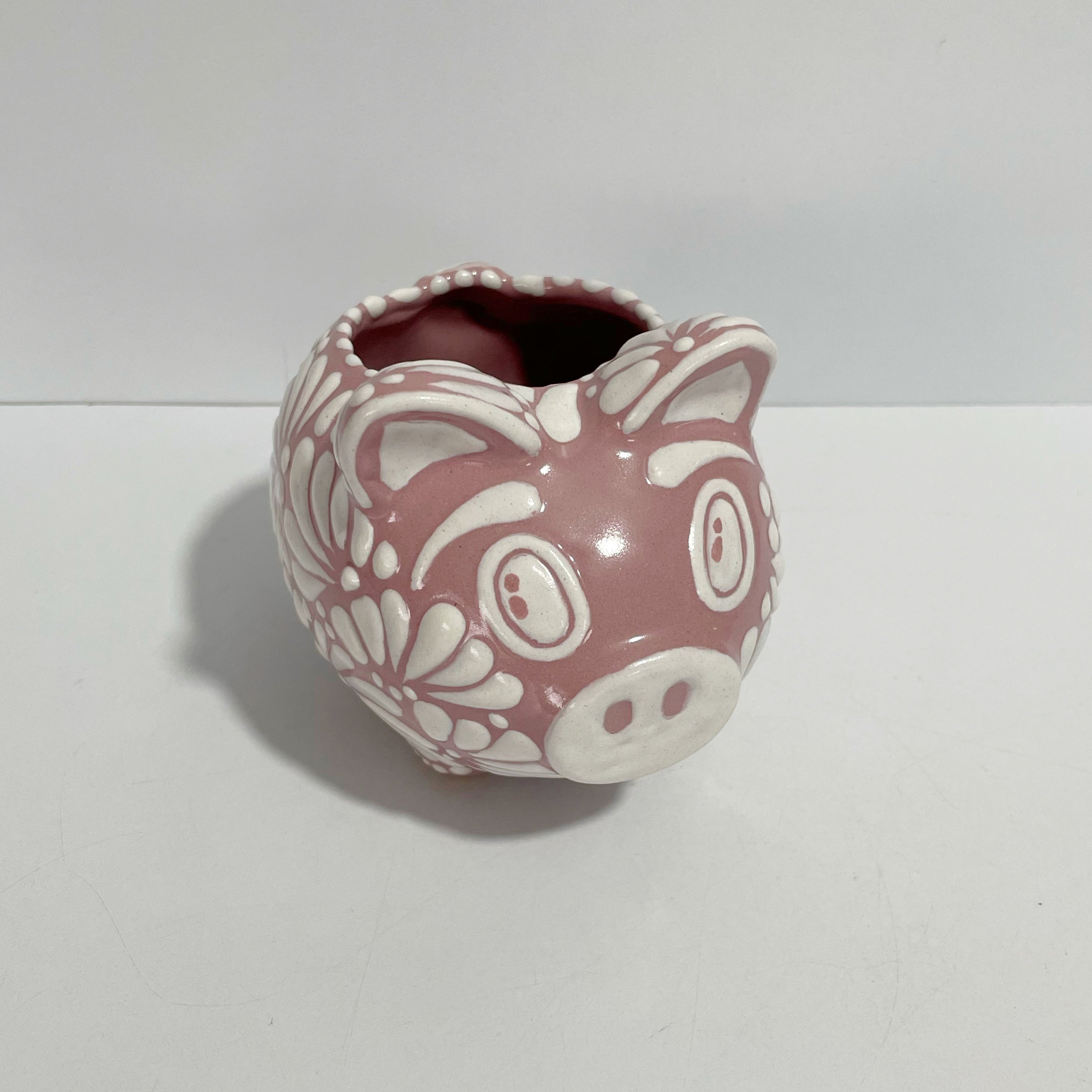 MACETA CERDITO FONDO ROSA MIK BLANCO