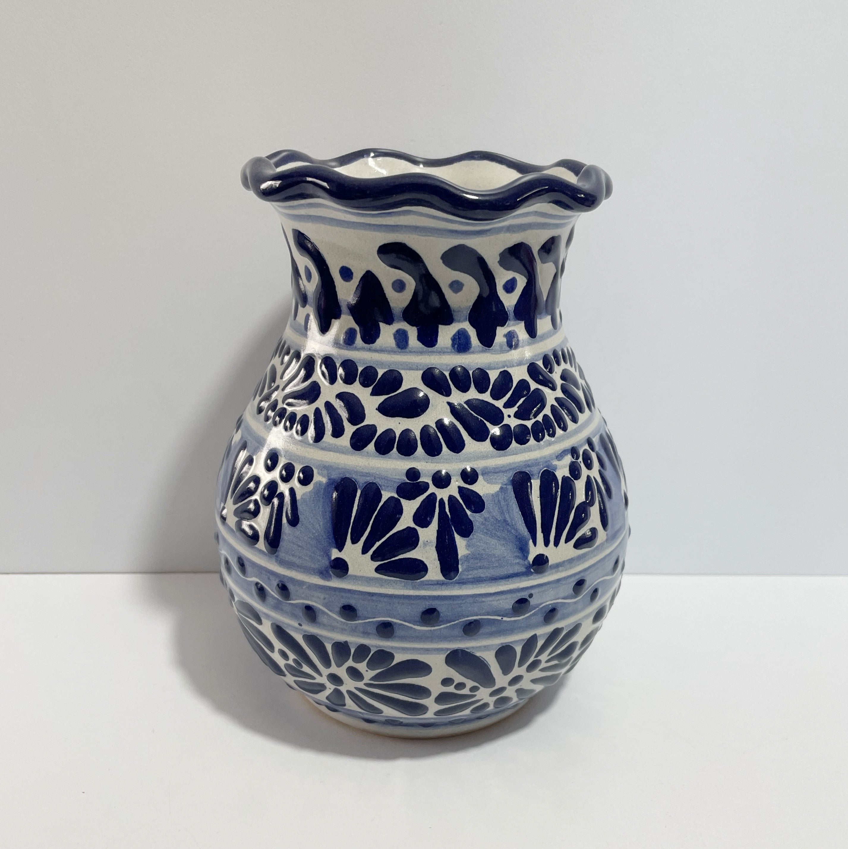 FLORERO ONDAS 17 CM FONDO TRADICIONAL CENEFA AZUL COBALTO