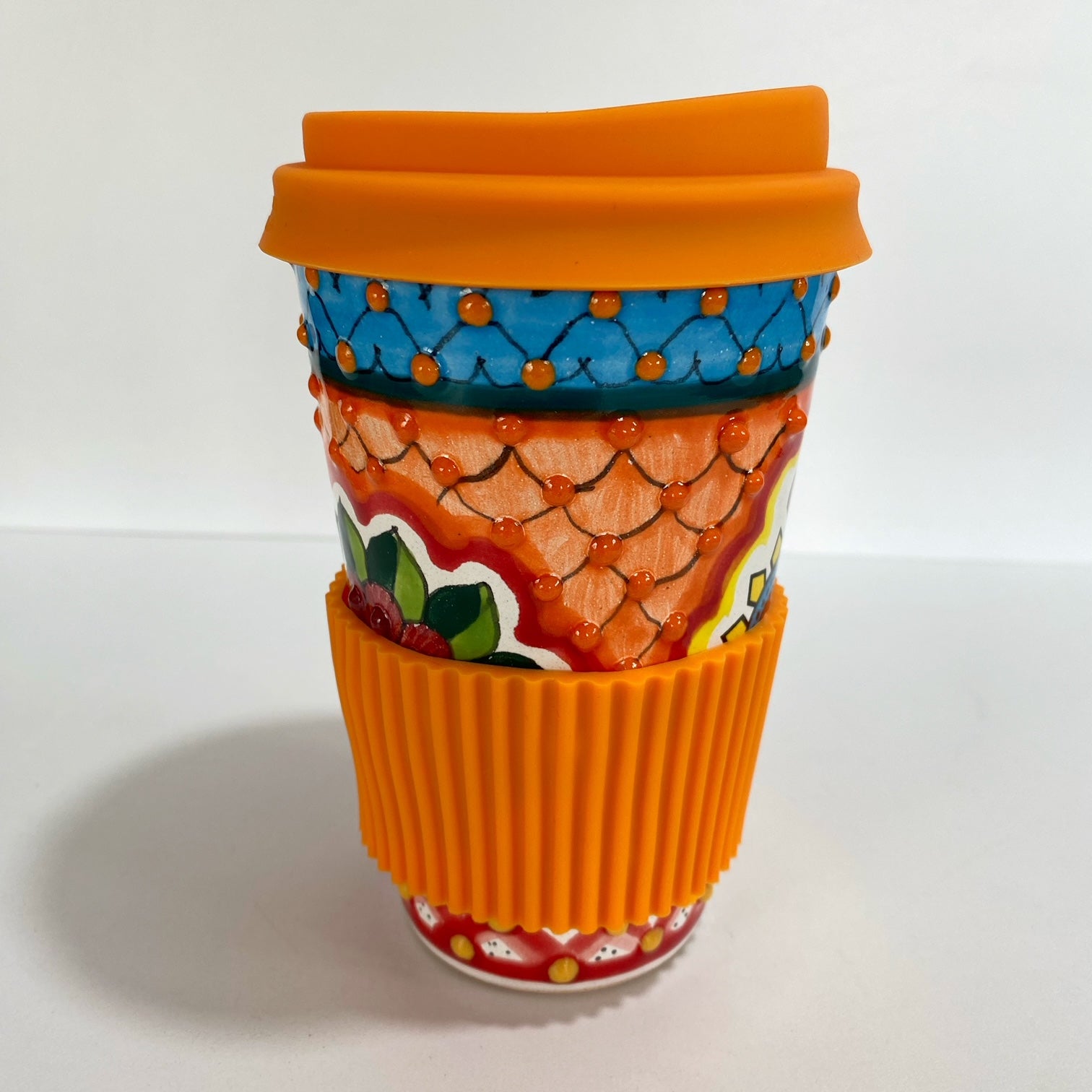 TERMO 15 CM SIN ASA, SAGRADO CORAZÓN MULTICOLORES TAPA NARANJA