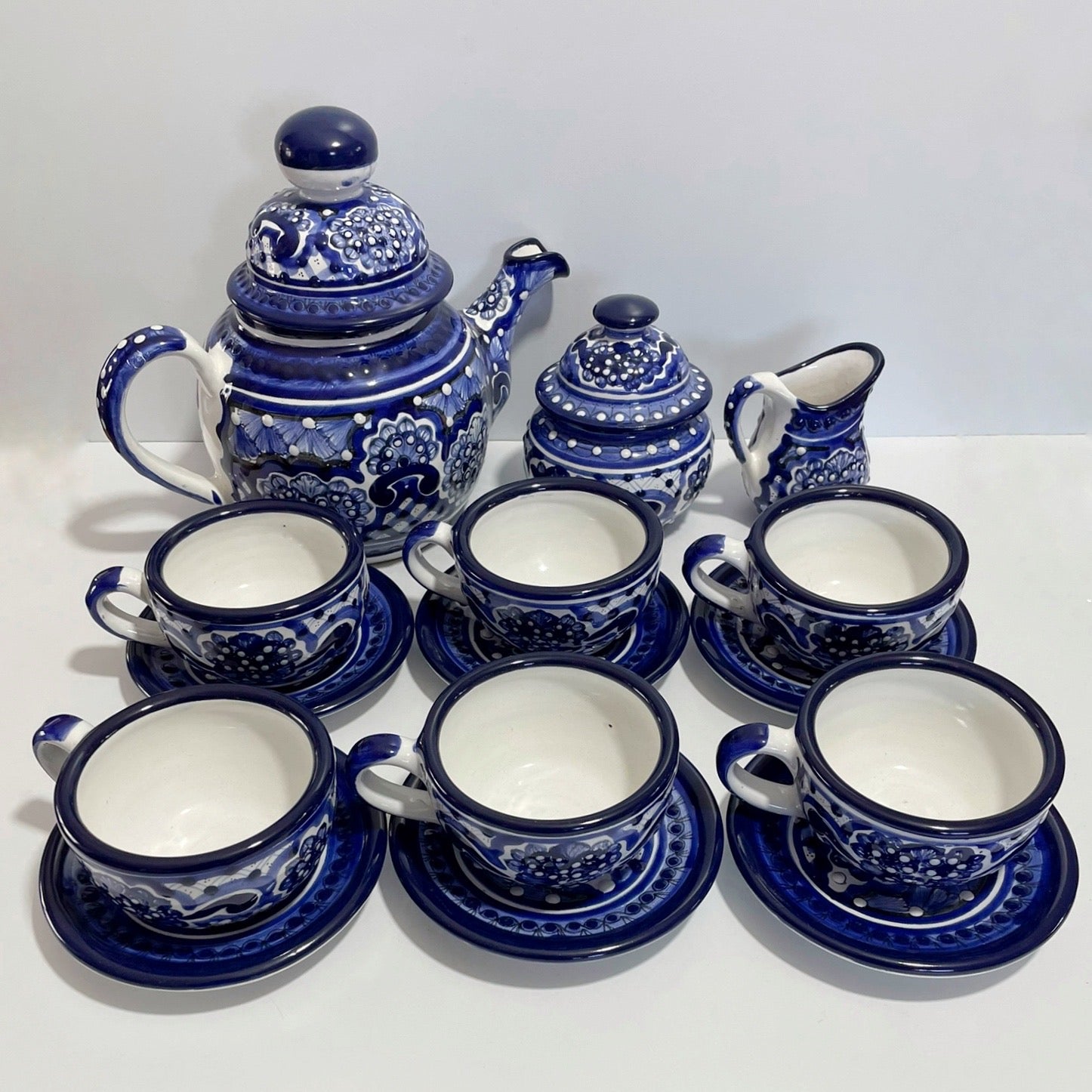 JUEGO DE TÉ AZUL COBALTO FLORES PARA 6 PERSONAS