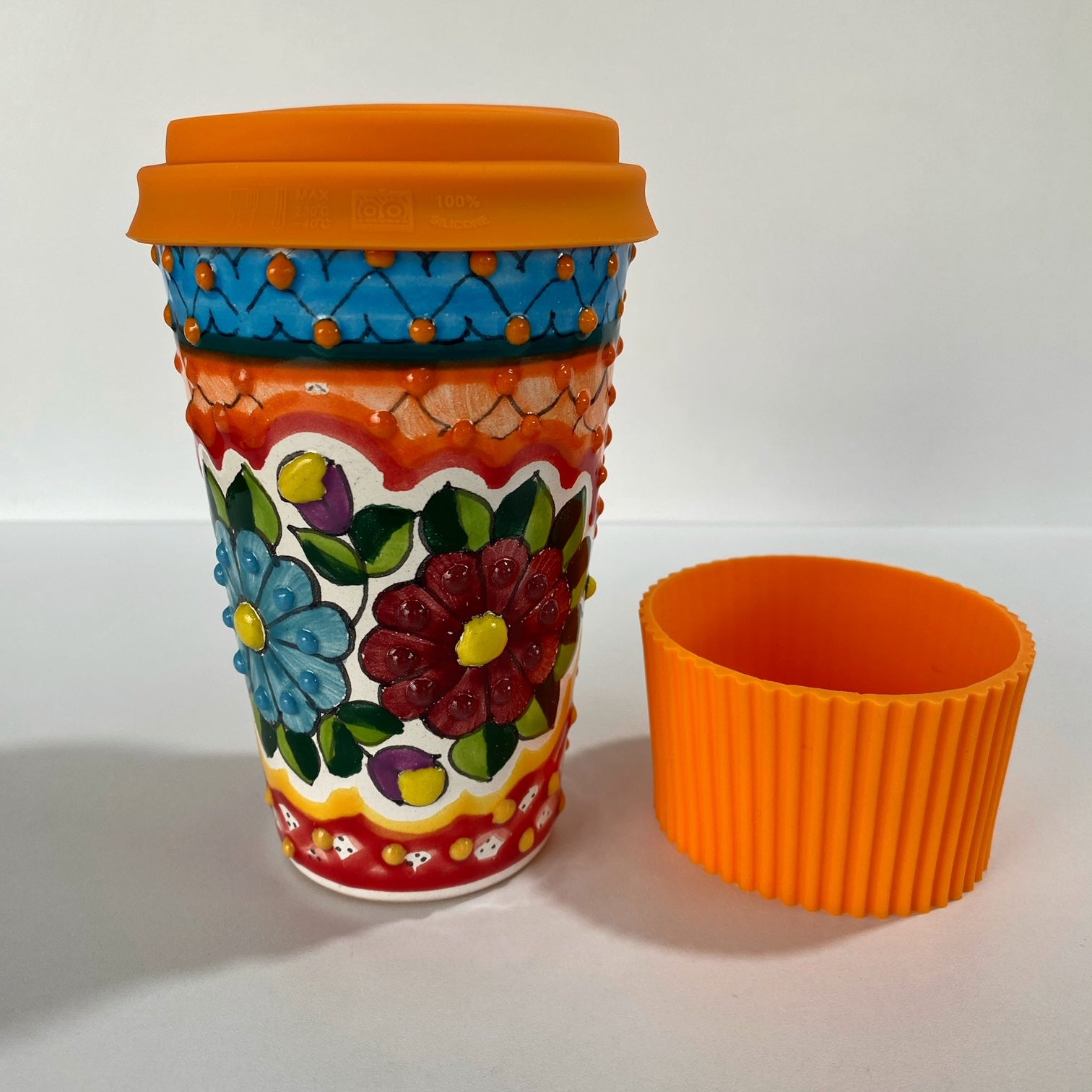 TERMO 15 CM SIN ASA, SAGRADO CORAZÓN MULTICOLORES TAPA NARANJA