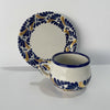 SET TAZA CHOCOLATERA MEDIANA CON PLATO CENEFA MIK AZUL COBALTO DESTELLO DE ORO