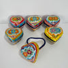 PAQUETE ALHAJERO CHICO FORMA DE CORAZON FONDO TRADICIONAL DECORADO FLORES MULTICOLOR NO INCLUYE PERSONALIZADO