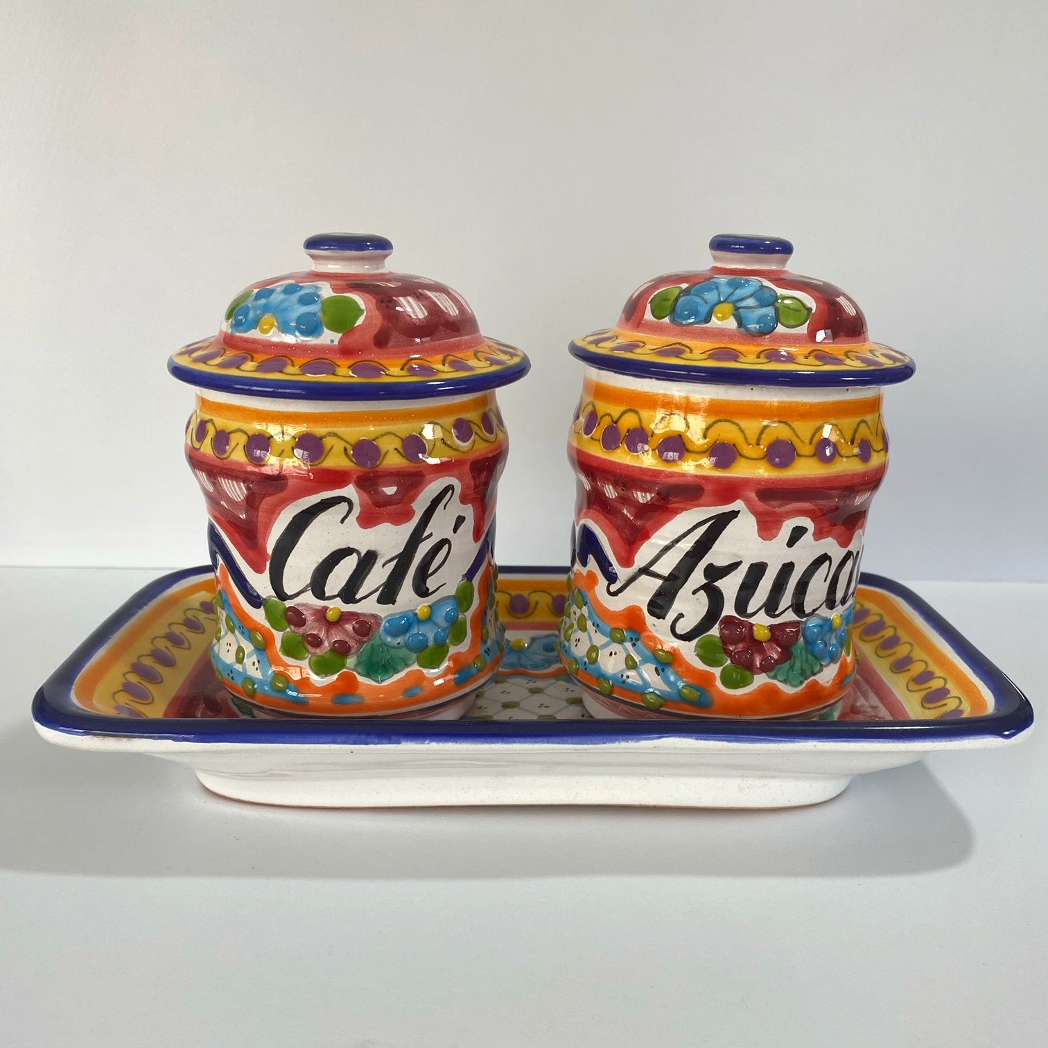 JUEGO DE CAFE Y AZUCAR MULTICOLORES FLORES