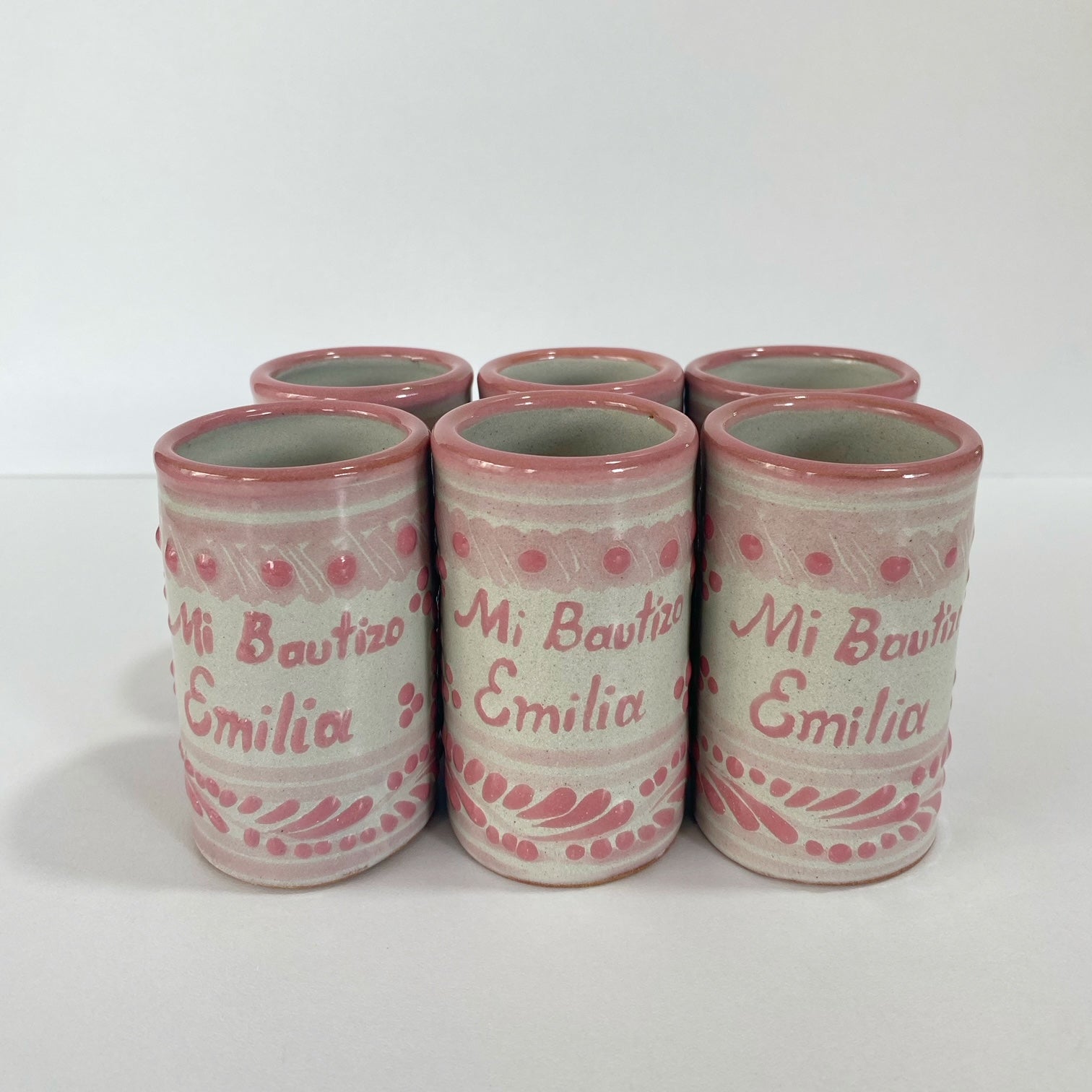 TEQUILERO PERSONALIZADO FONDO BLANCO DECORADO ROSA CENEFA BAUTIZO