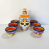 SET LICORERA FORMA CALAVERA MULTICOLORES FLORES